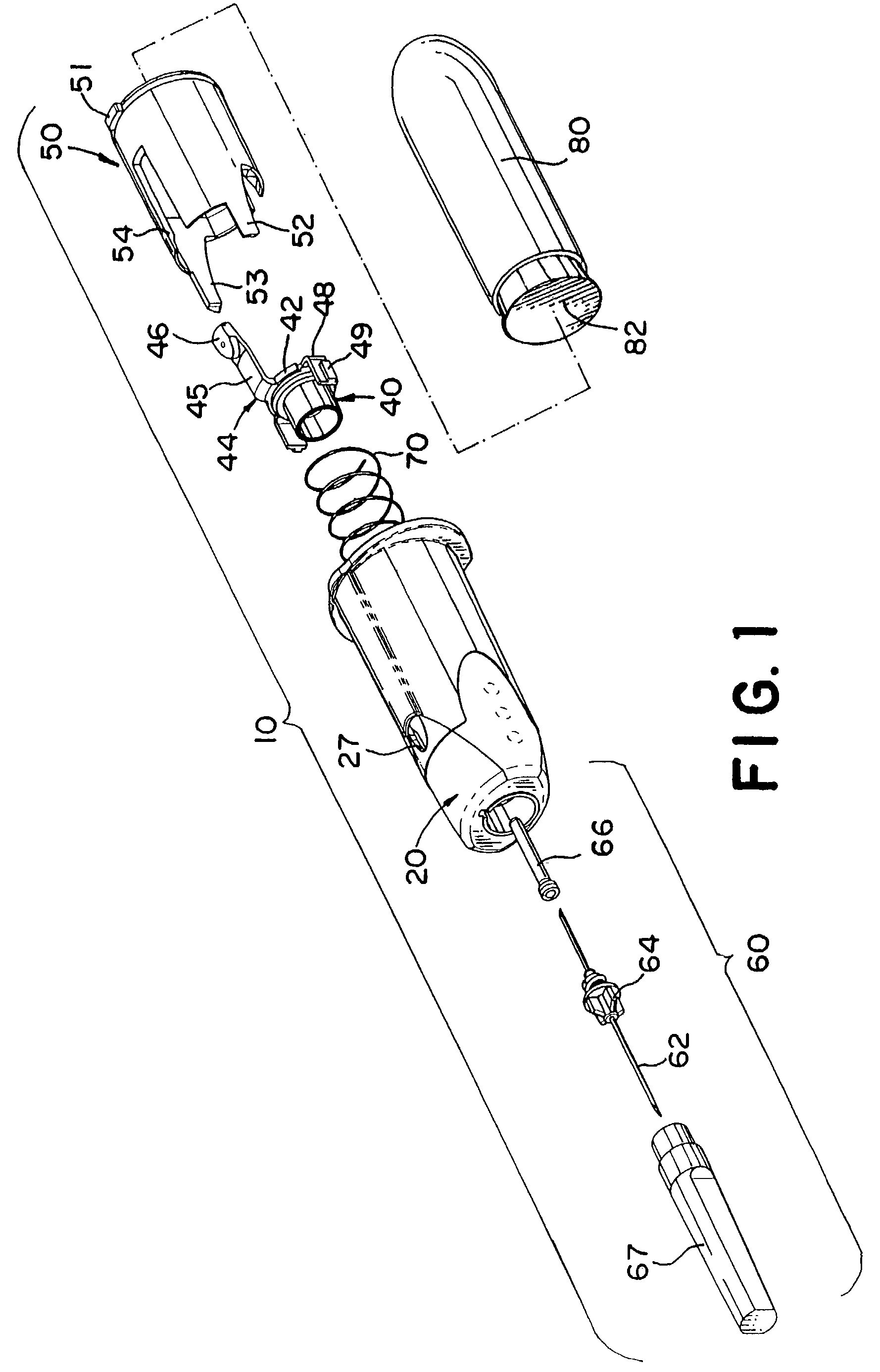 Fluid collection device having tilting retractable needle