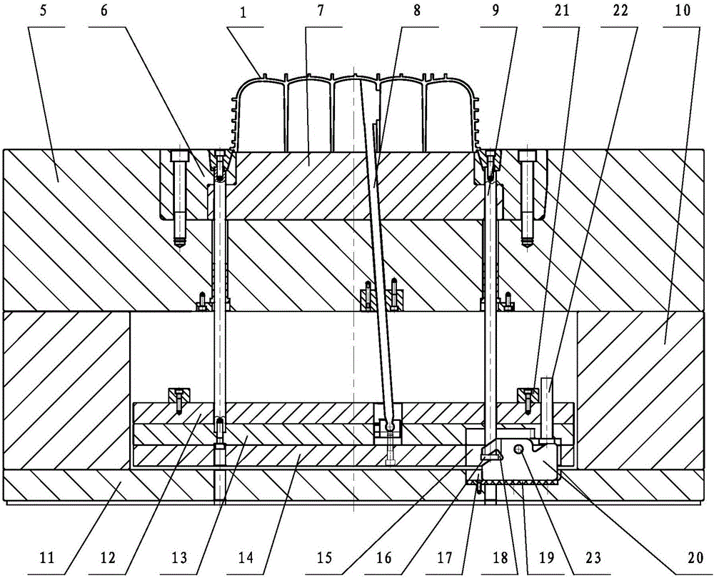 Mold ejection device for products with multiple ribs inside