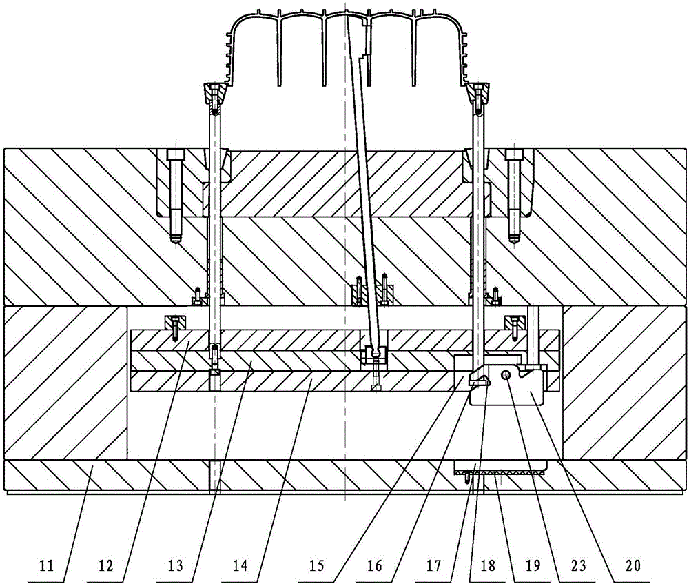 Mold ejection device for products with multiple ribs inside
