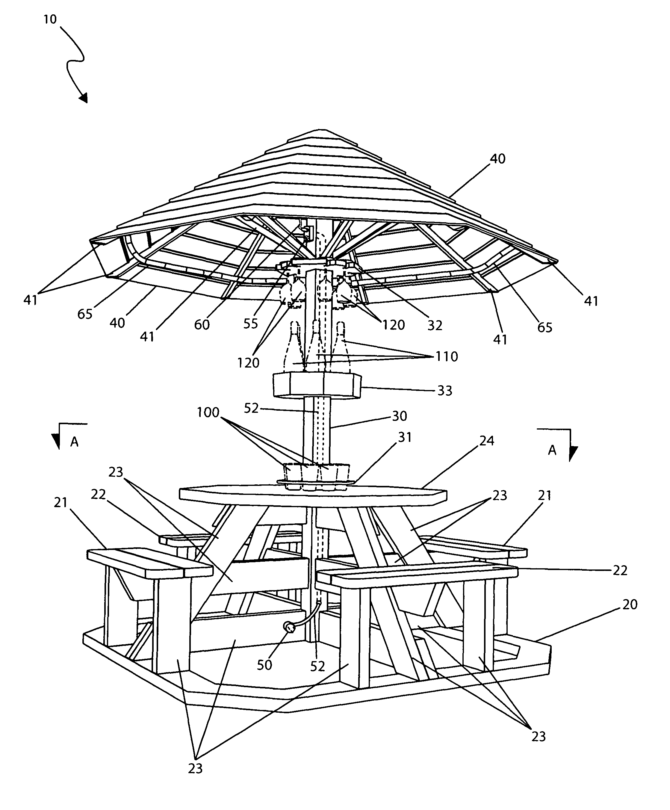 Octagonal patio picnic table with accessories