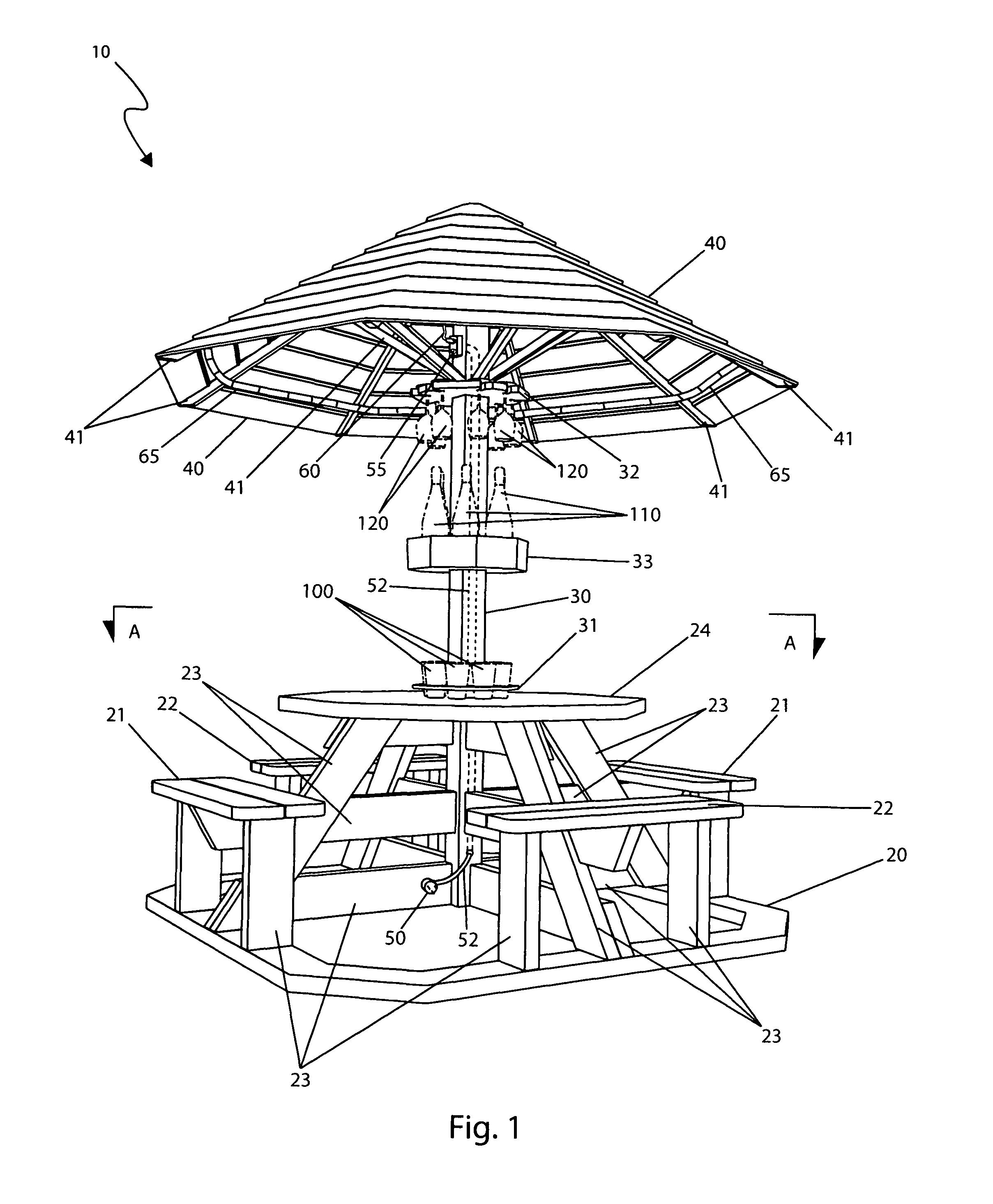 Octagonal patio picnic table with accessories