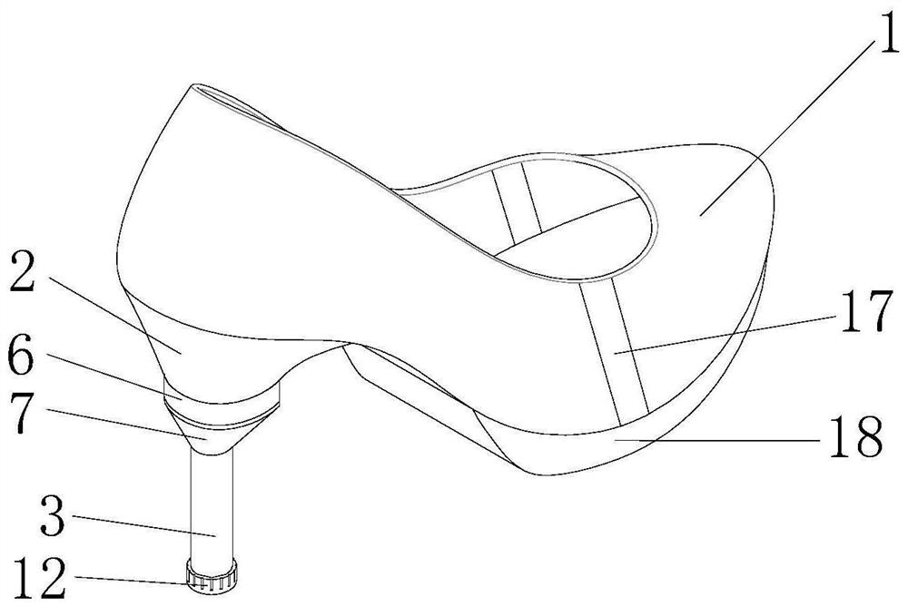 A height-adjustable high-heeled shoe