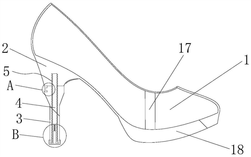 A height-adjustable high-heeled shoe