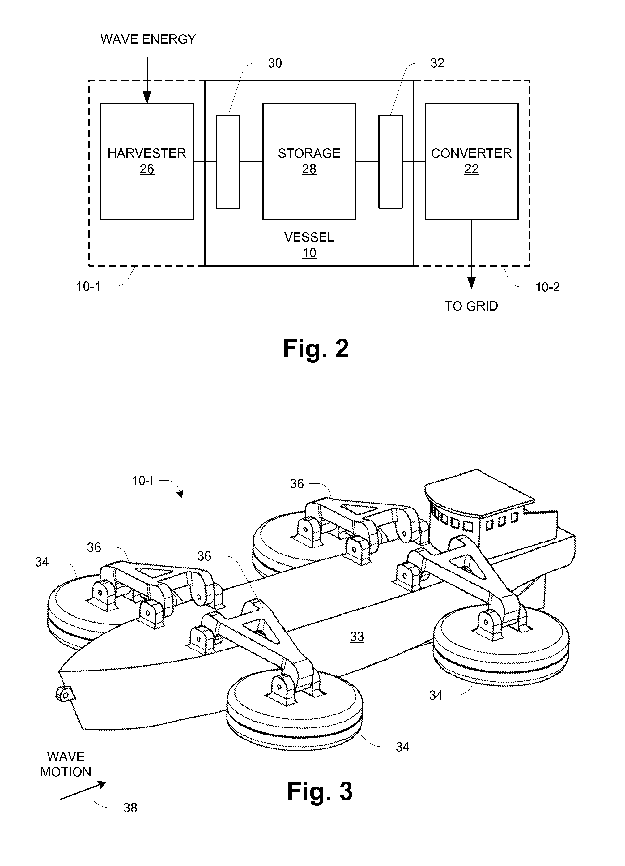 System for wave energy harvesting employing transport of stored energy