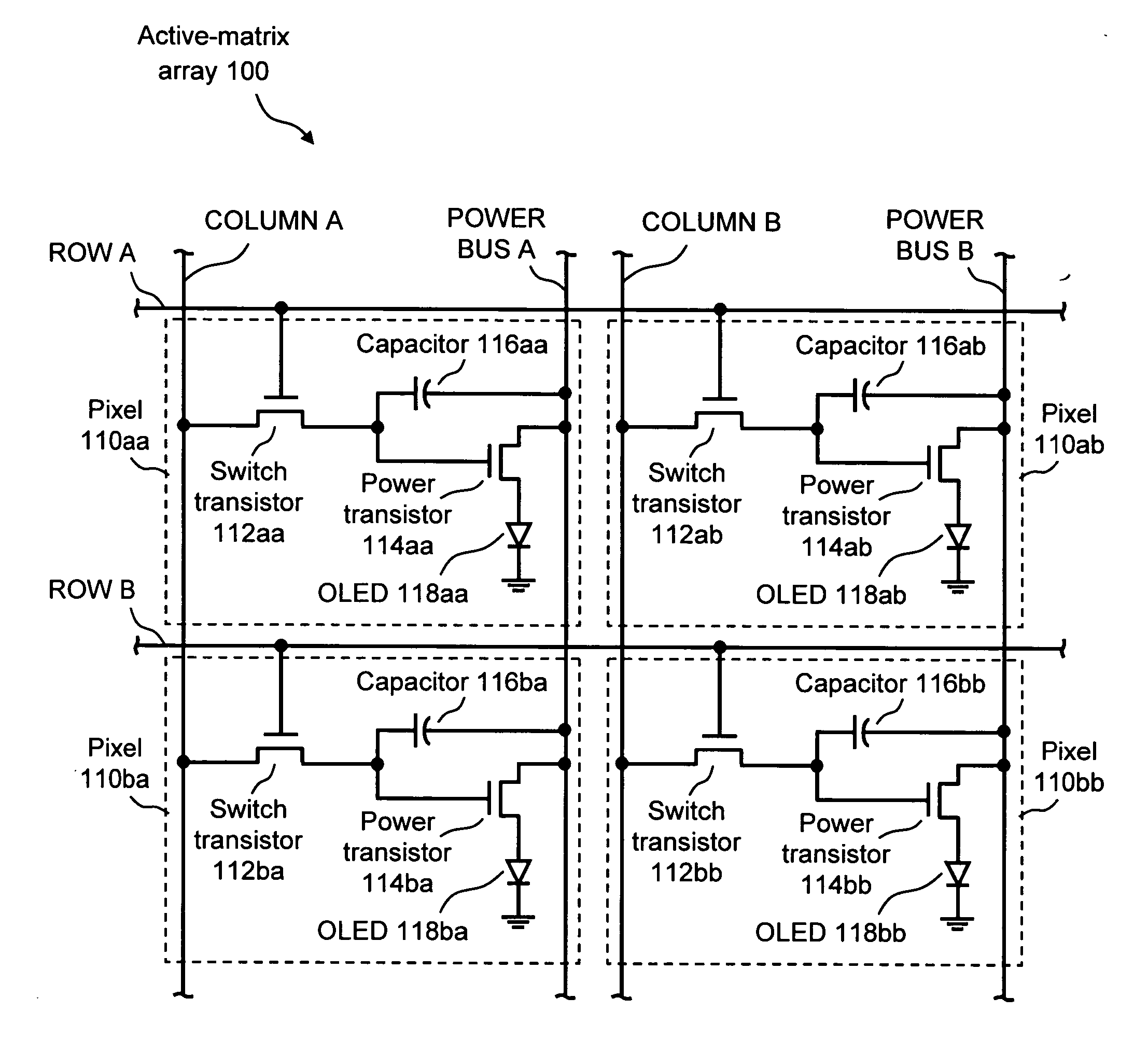 System and method for compensation of active element variations in an active-matrix organic light-emitting diode (OLED) flat-panel display