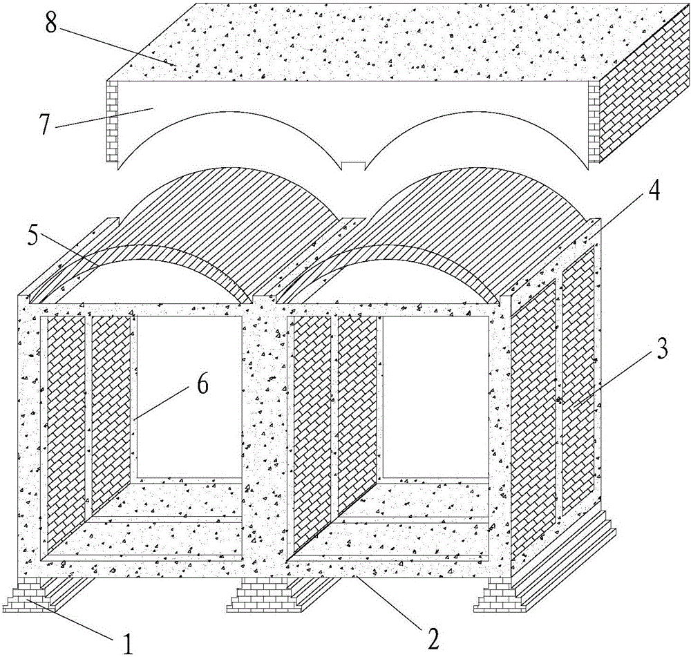 Free standing brick setting aseismatic cave dwelling and construction method thereof