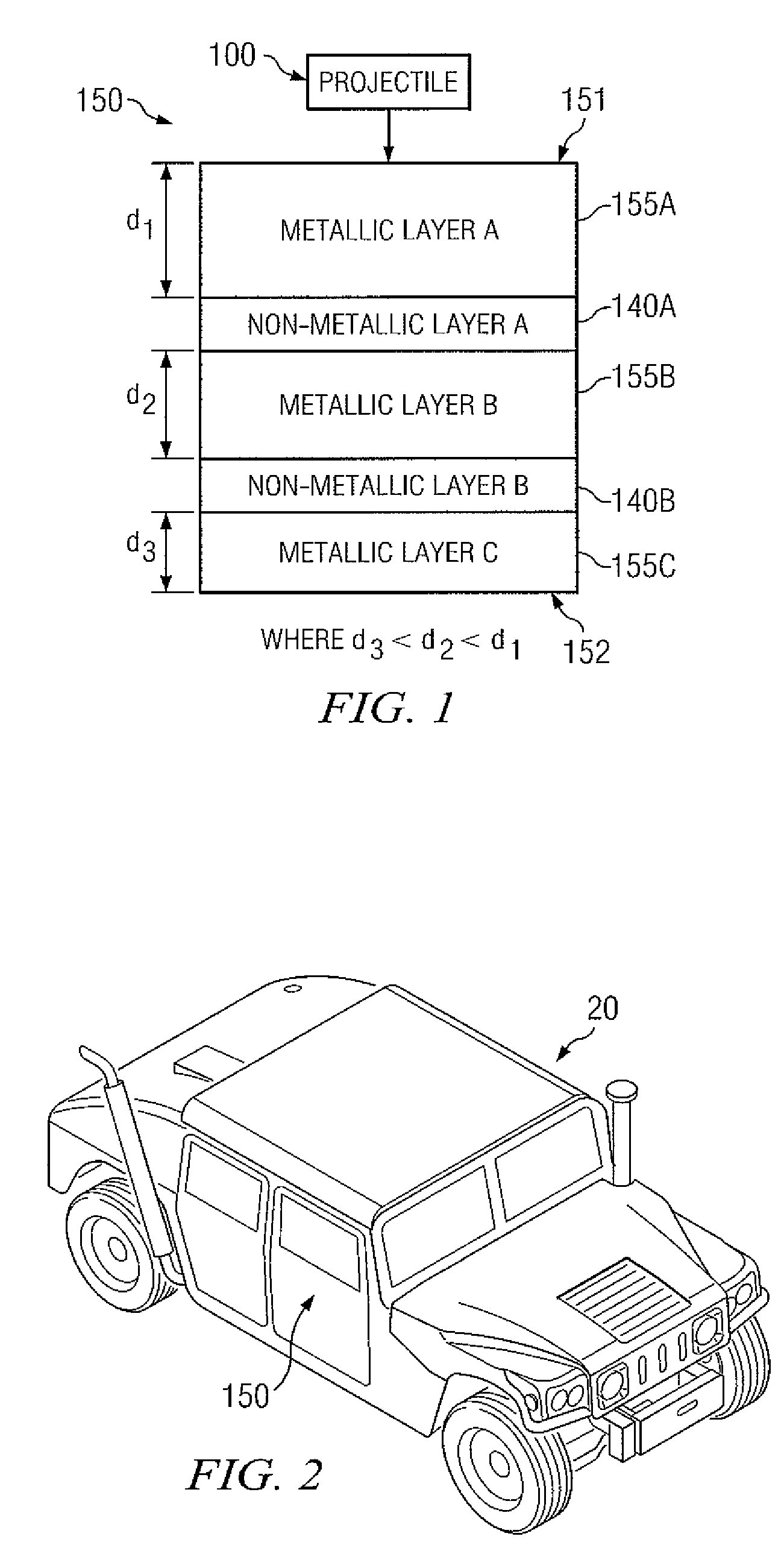 Layering non-metallic layers between metallic layers to improve armor protection