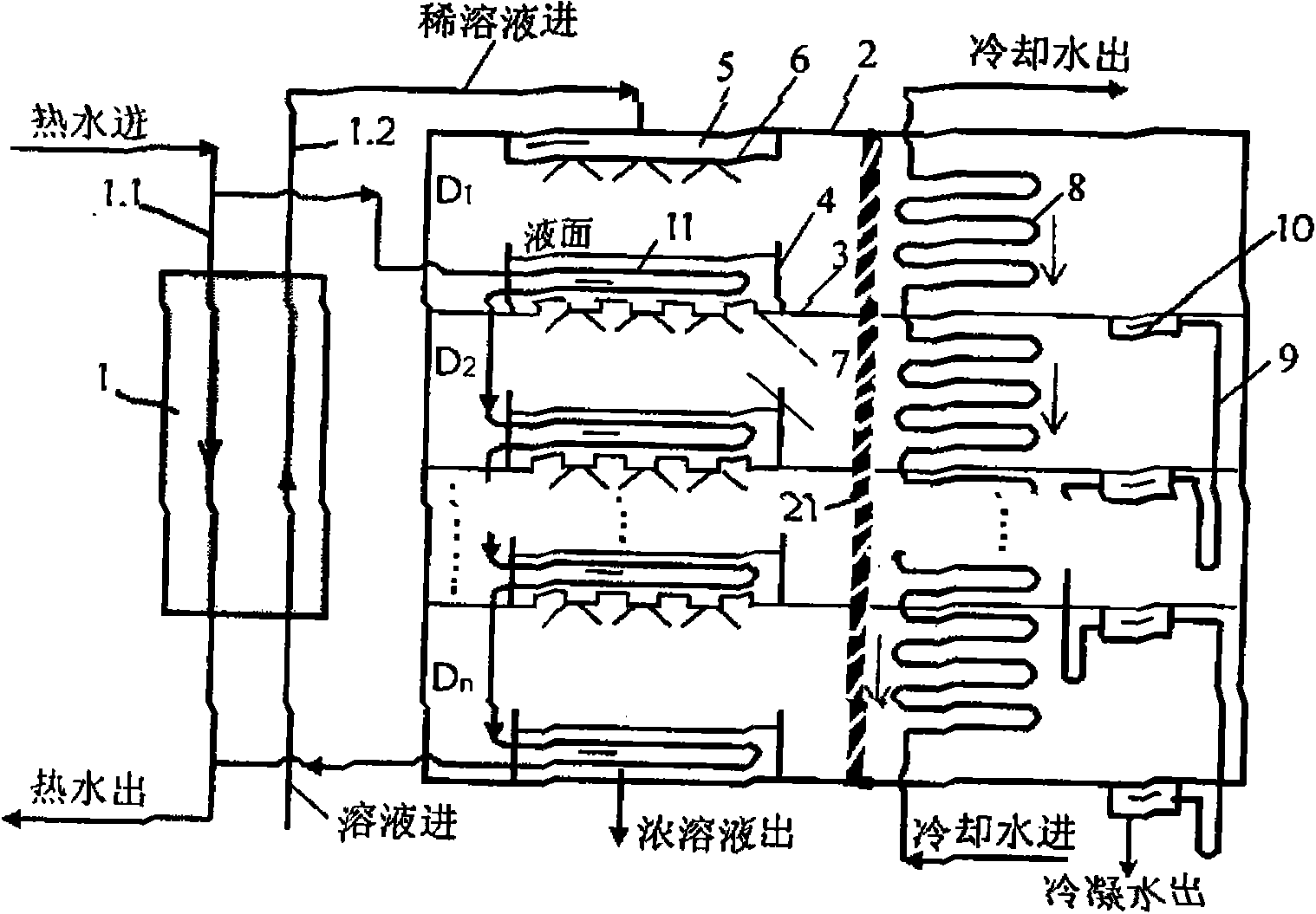 Novel unit structure for absorption machines capable of realizing big temperature difference