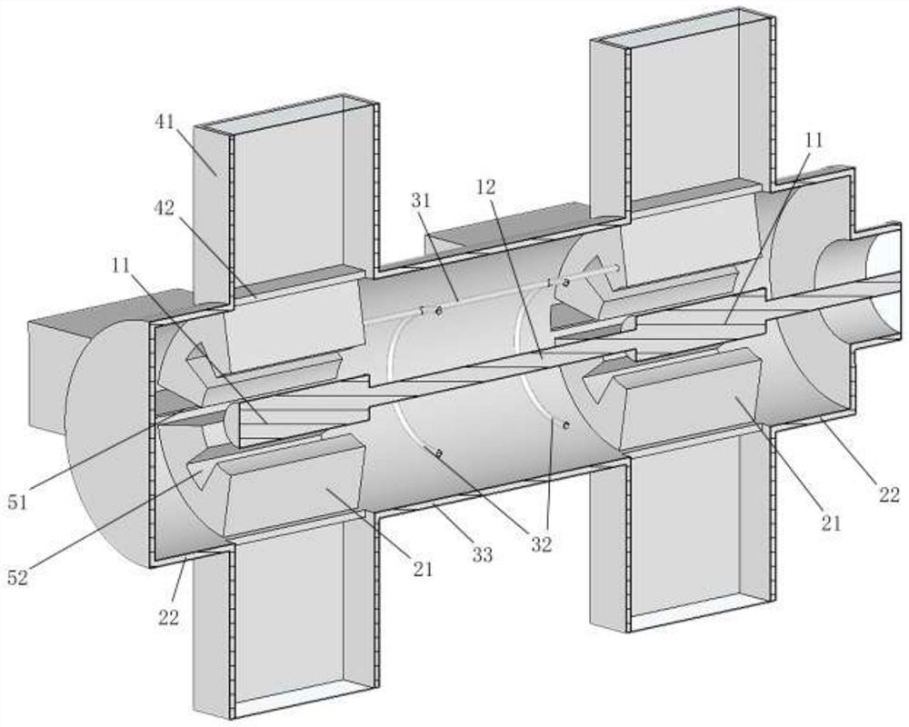 Axial cascade relativistic magnetron based on frequency locking and phase locking of ring rod coupling structure