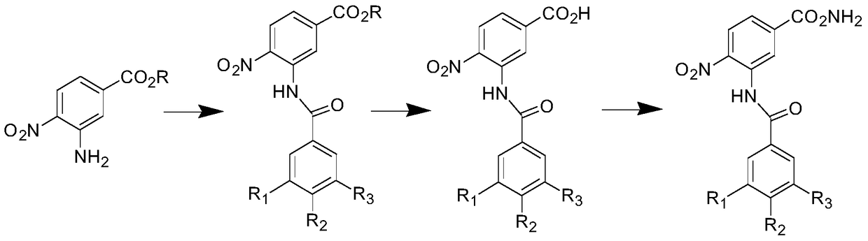 A kind of 3,4-dibenzamidobenzamide derivative and its preparation method and application