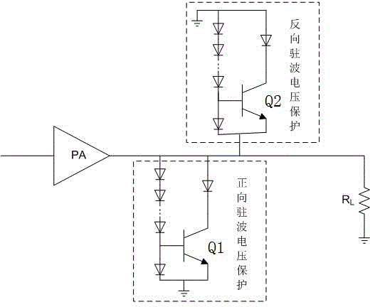 Standing wave voltage protection circuit for amplifier protection
