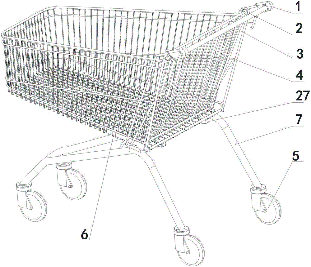 A supermarket shopping trolley with variable telescopic distance and its realization method