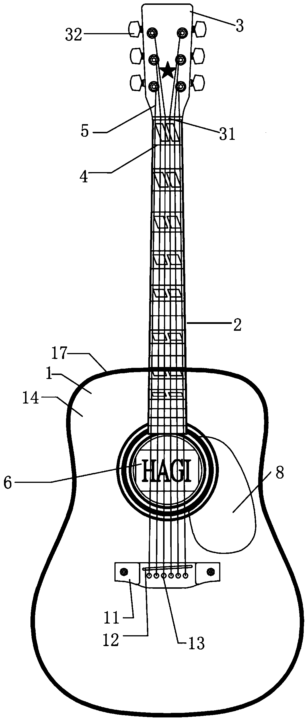 Guitar and carbonization method of wood used by guitar