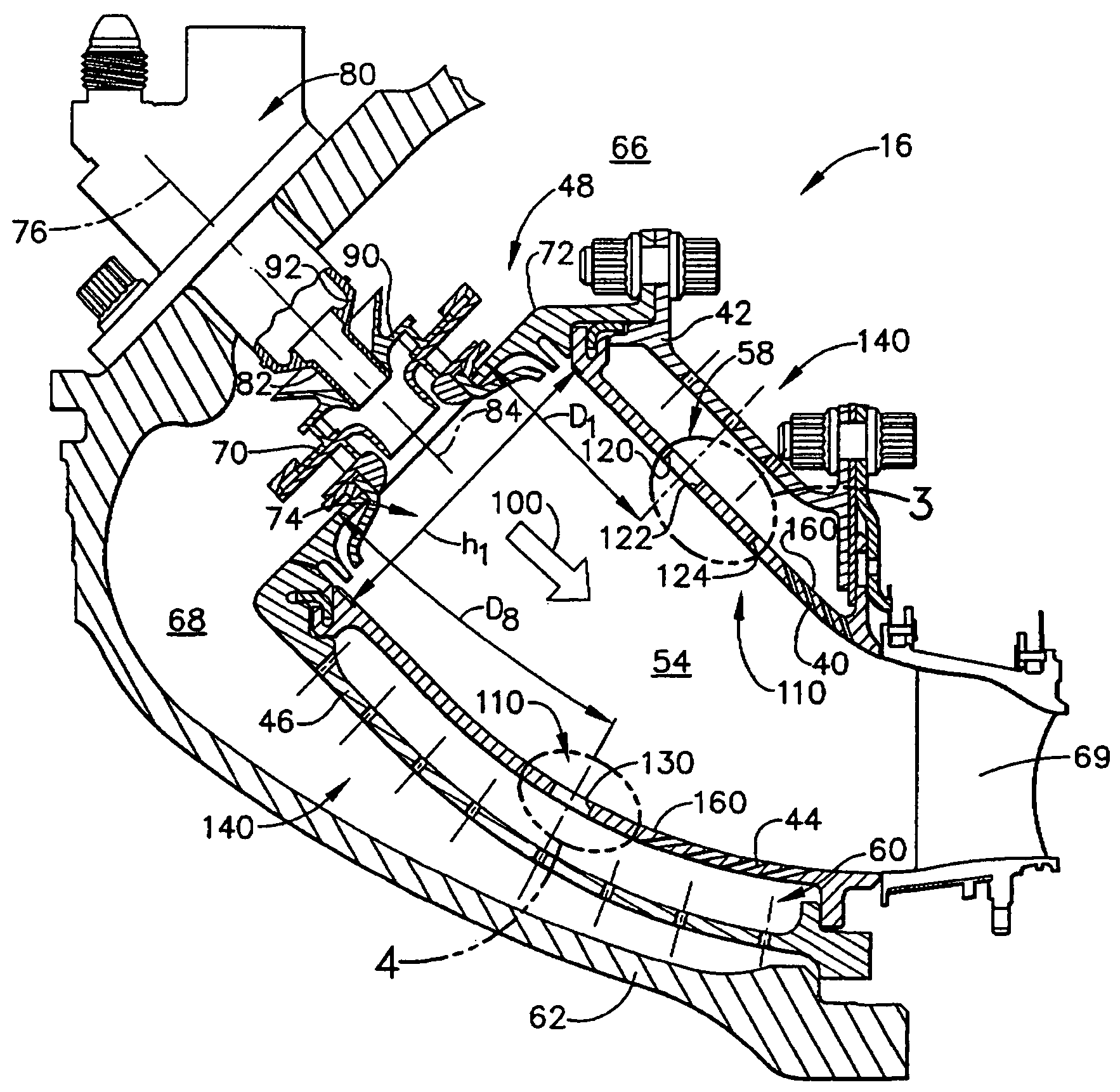 Methods and apparatus for cooling turbine engine combustor exit temperatures