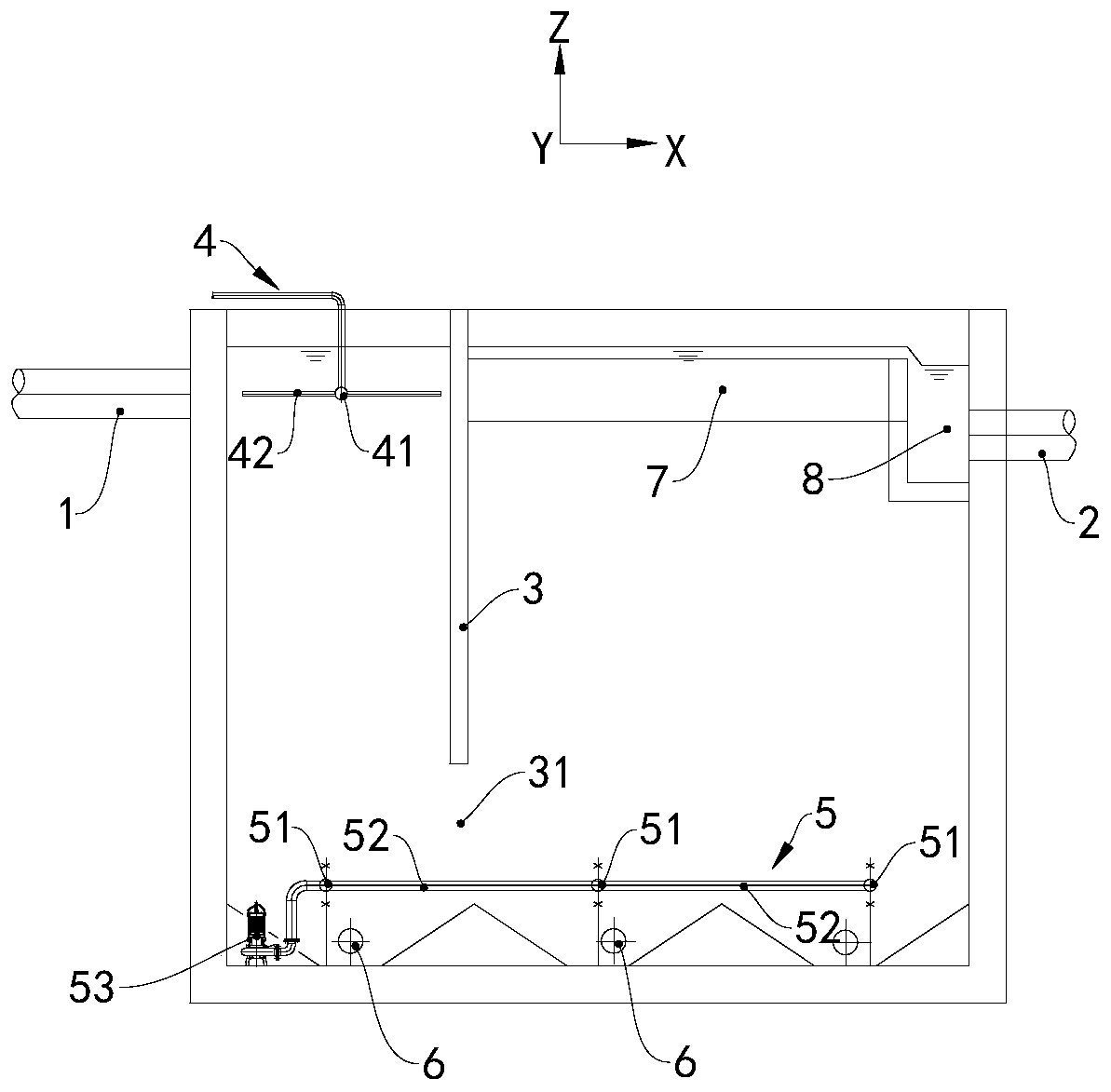 Active carbon adsorption zone and water treatment pool