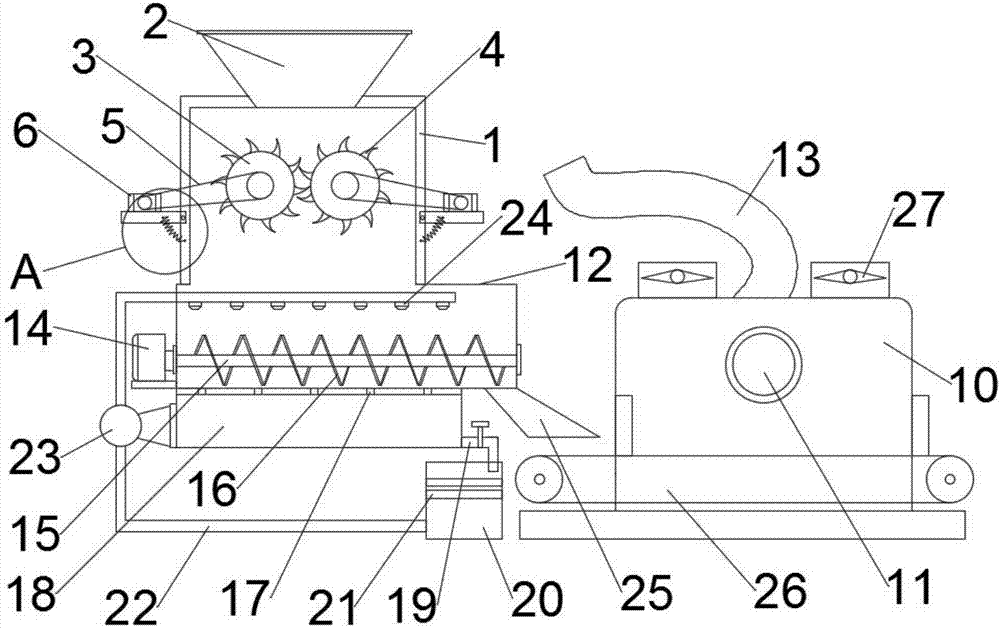 Continuous integrated waste plastic garbage crushing and cleaning treatment device