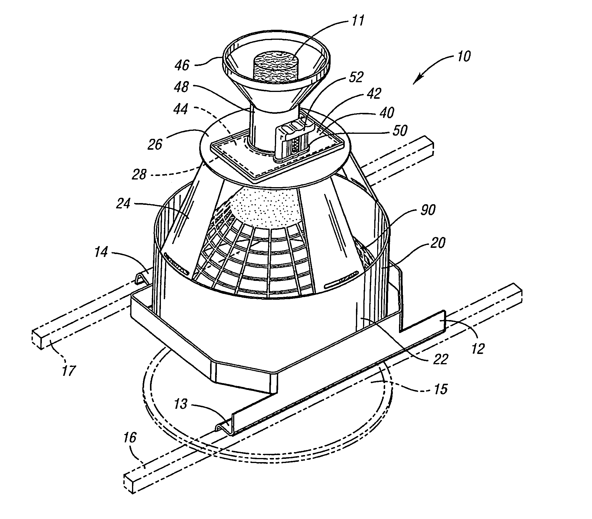 Dischargeable storage device for distributing food over a surface