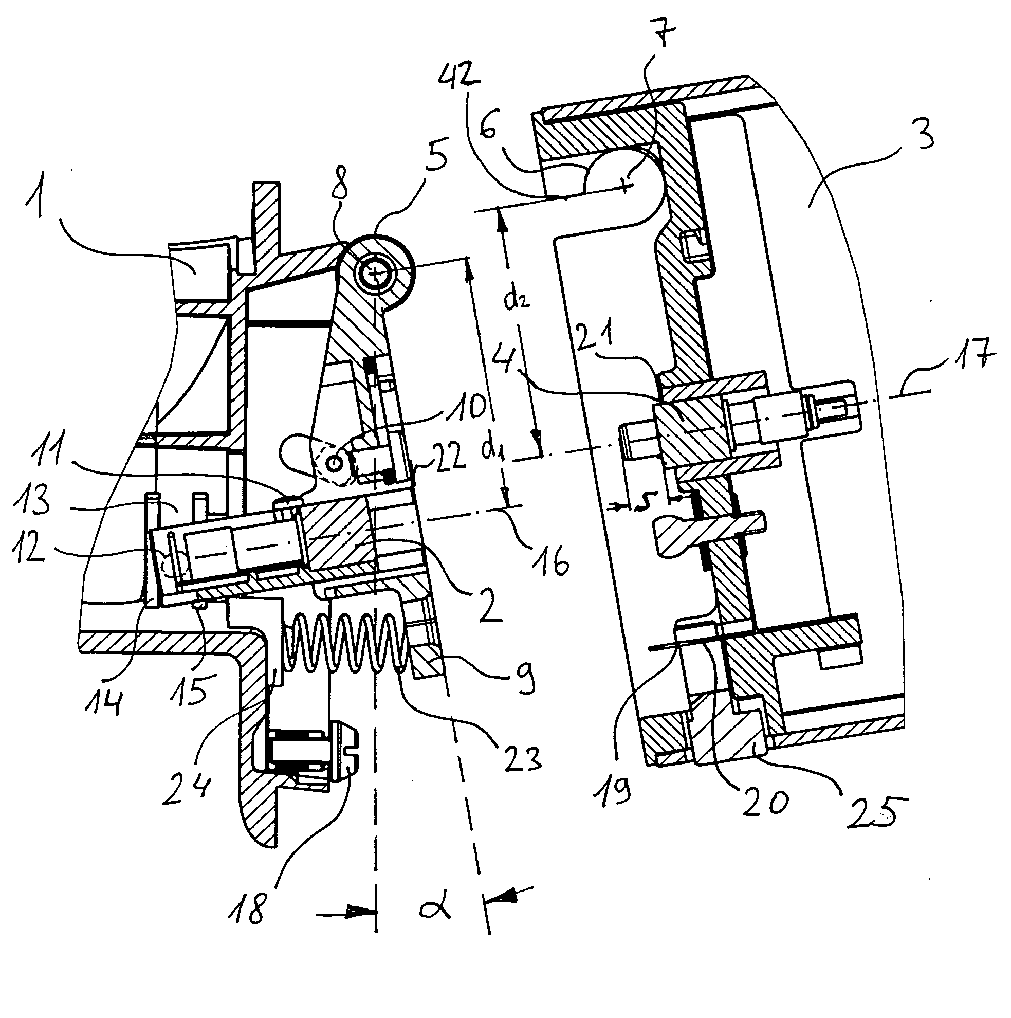 Connecting device for a plug-and-socket connection containing two connectors