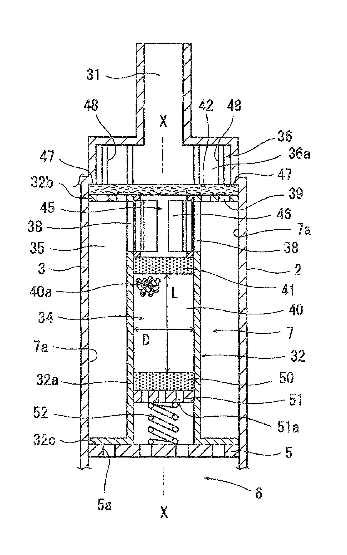 Evaporated fuel treating device