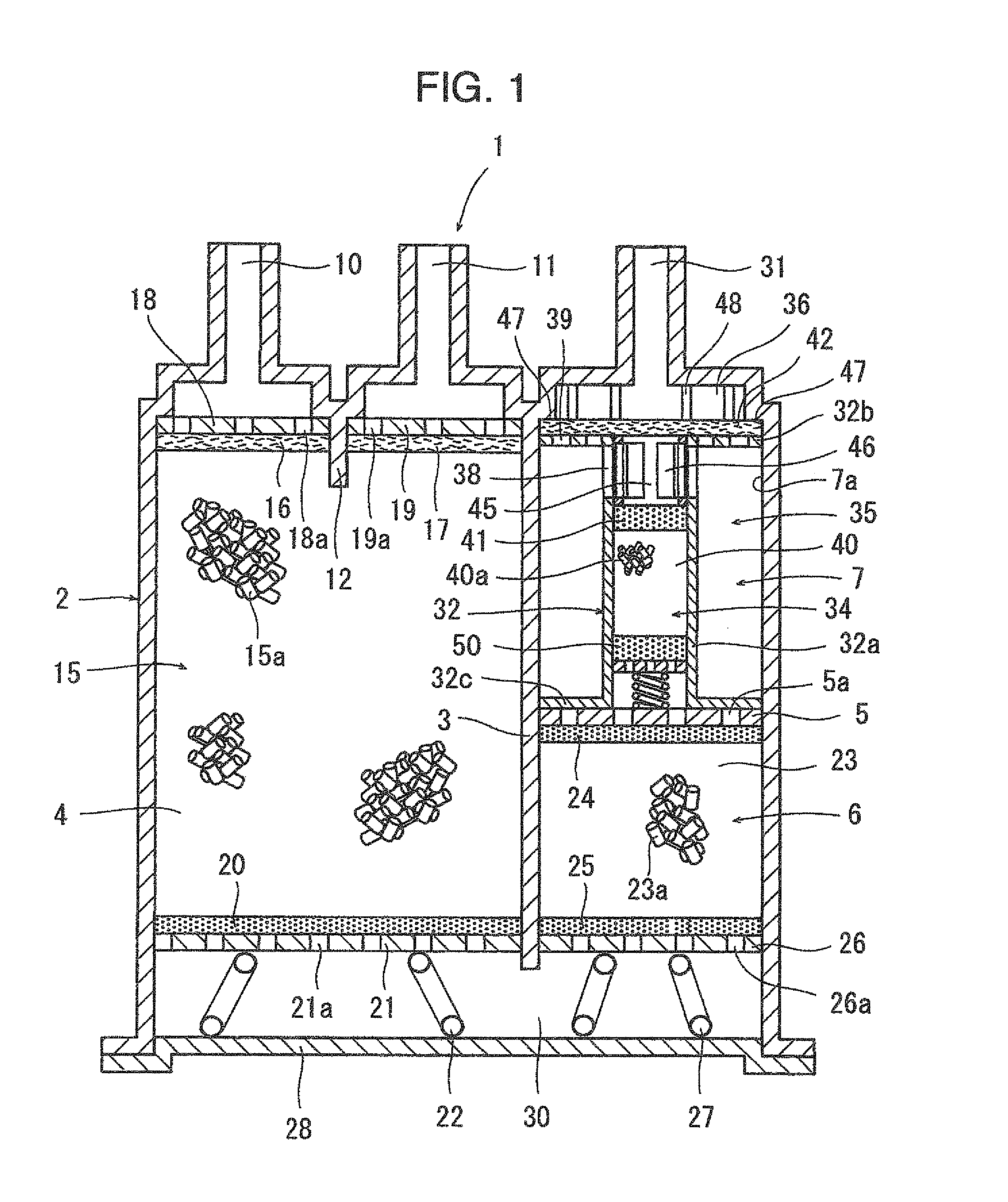 Evaporated fuel treating device