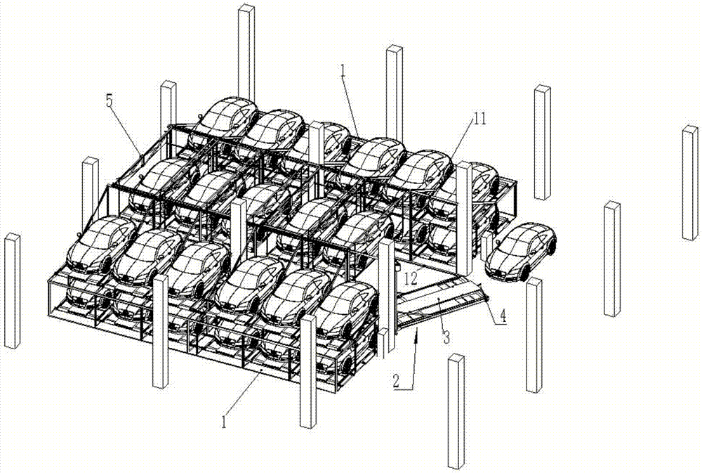 The double-deck parking garage that can also be used as a parking space above the passage and its application