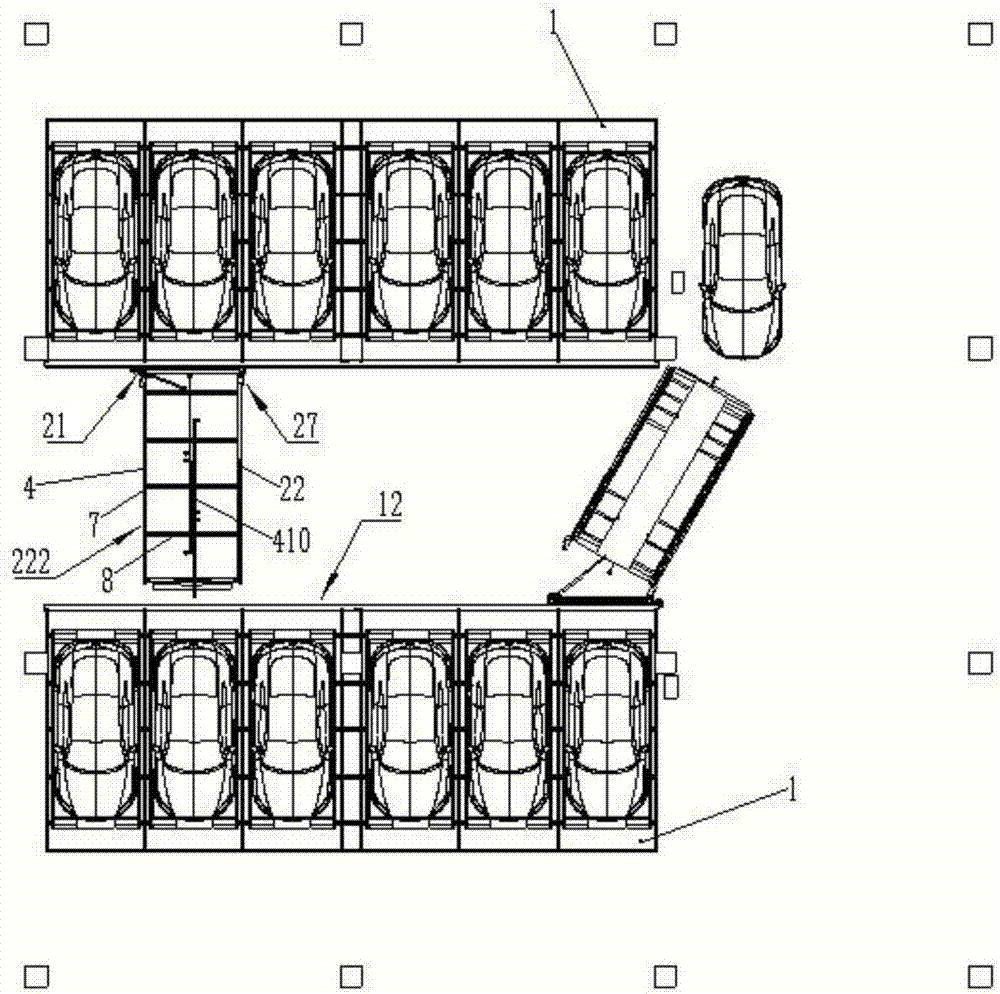 The double-deck parking garage that can also be used as a parking space above the passage and its application