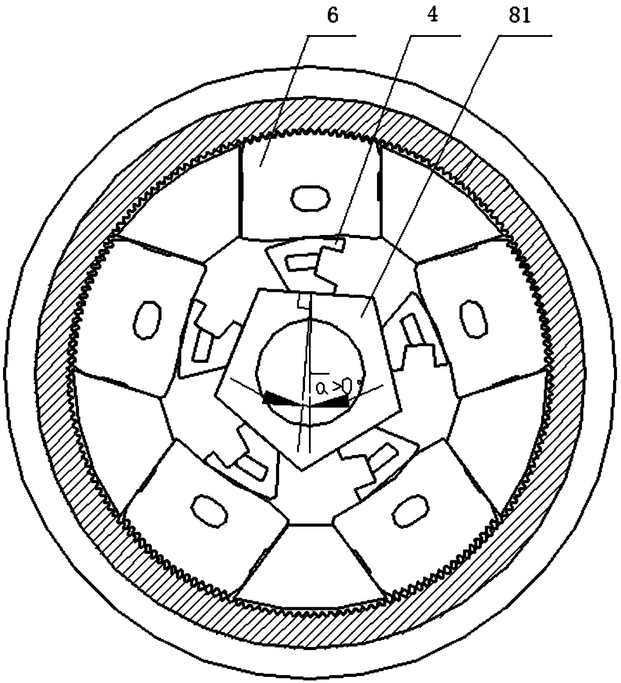 An angle adjustment device and a seat with the angle adjustment device