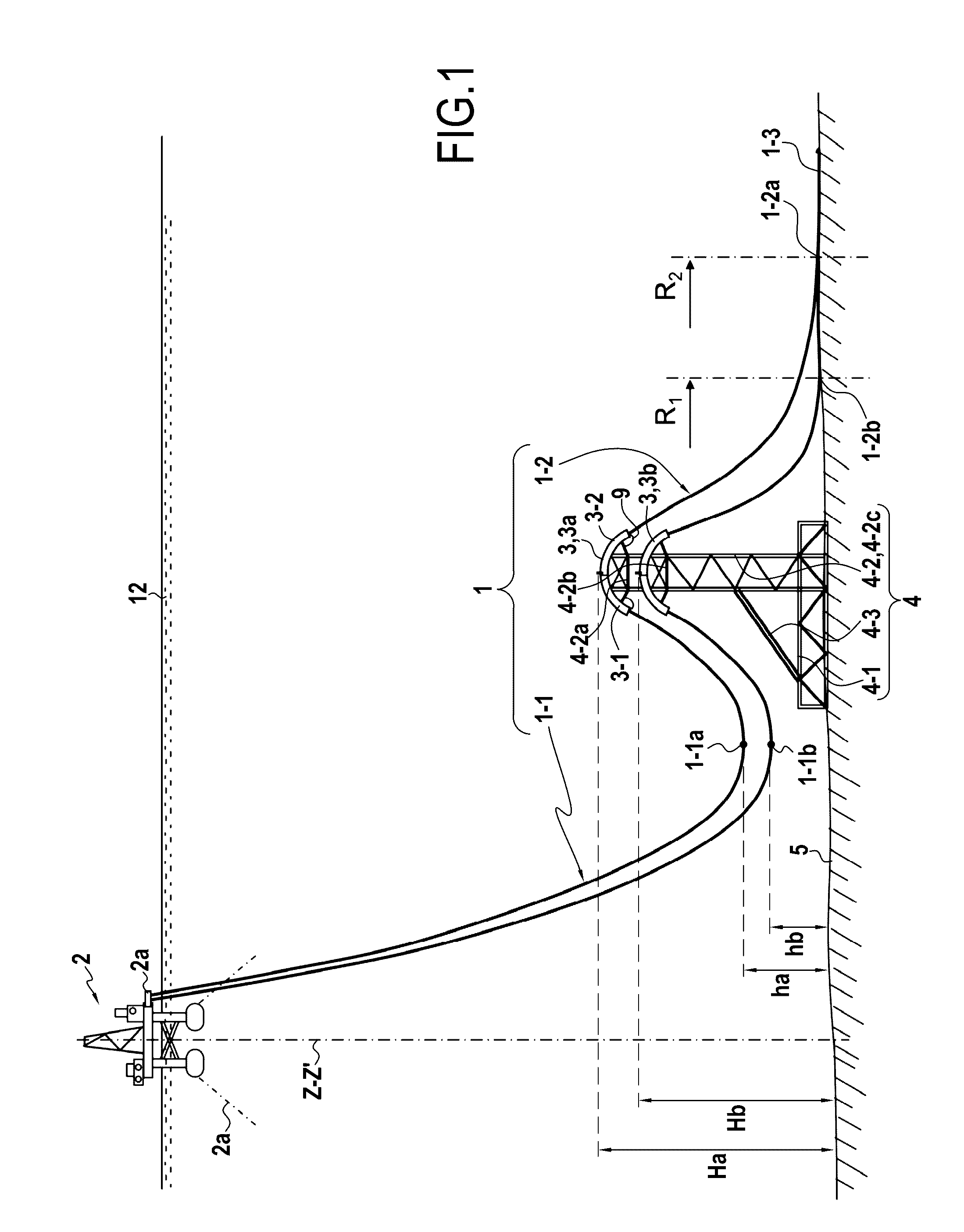 Multiple flexible seafloor-surface linking apparatus comprising at least two levels