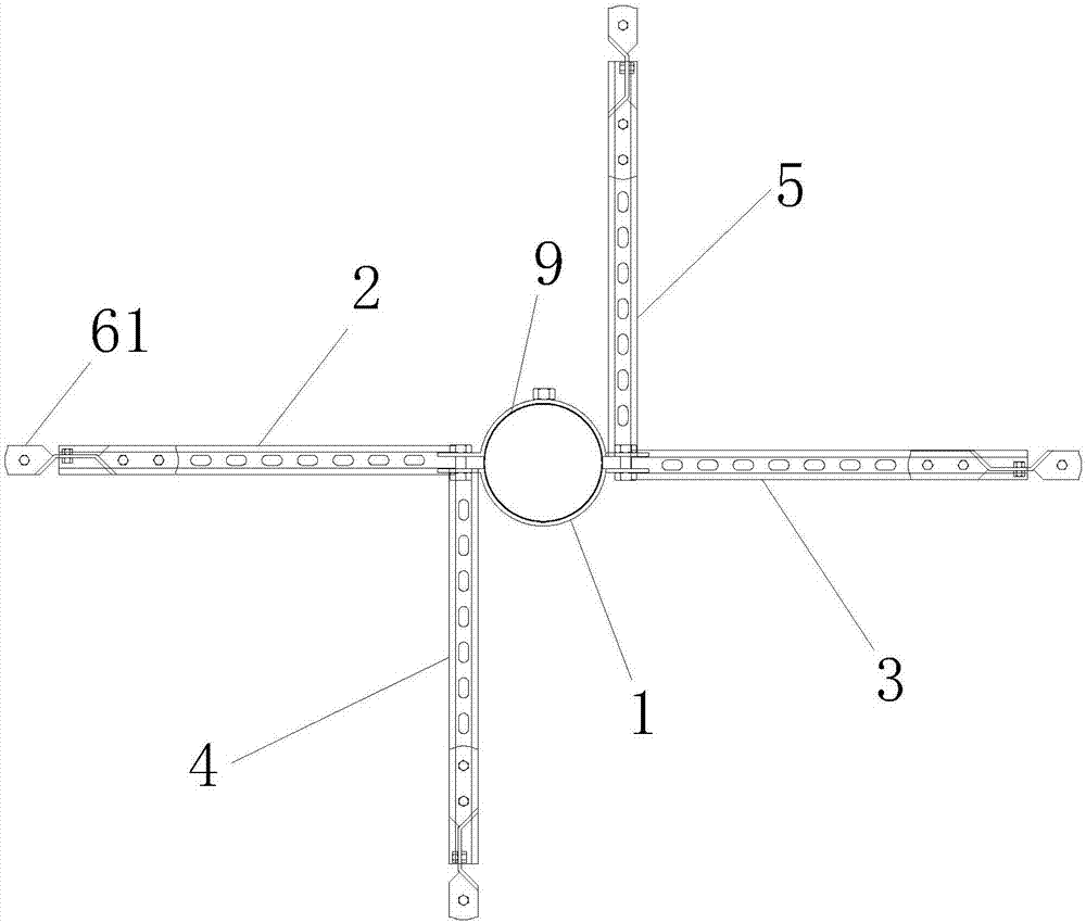 Four-direction supporting anti-swing support for fixing vertical pipe