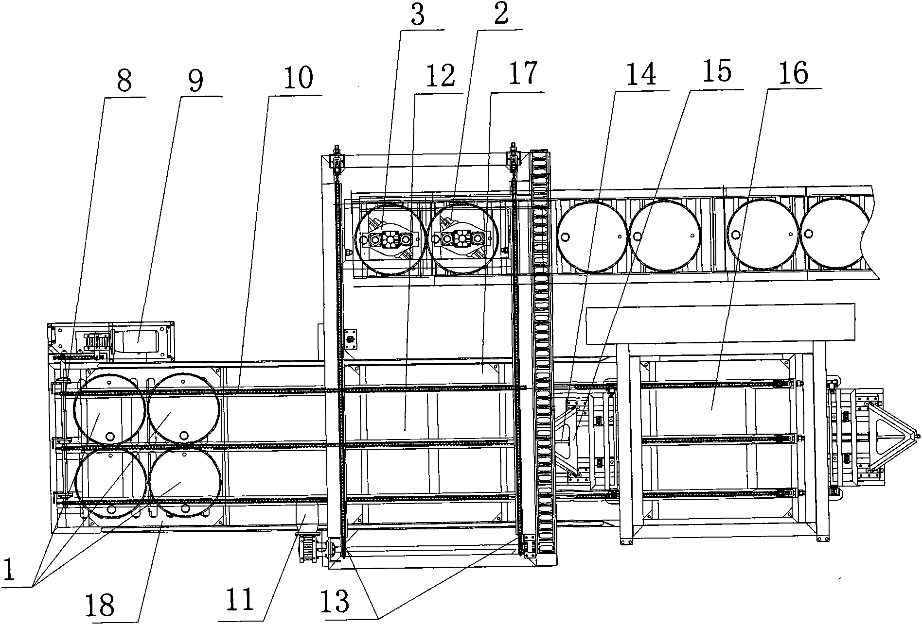 Full-automatic 200L steel drum transfer type stacking system and transfer stacking method thereof
