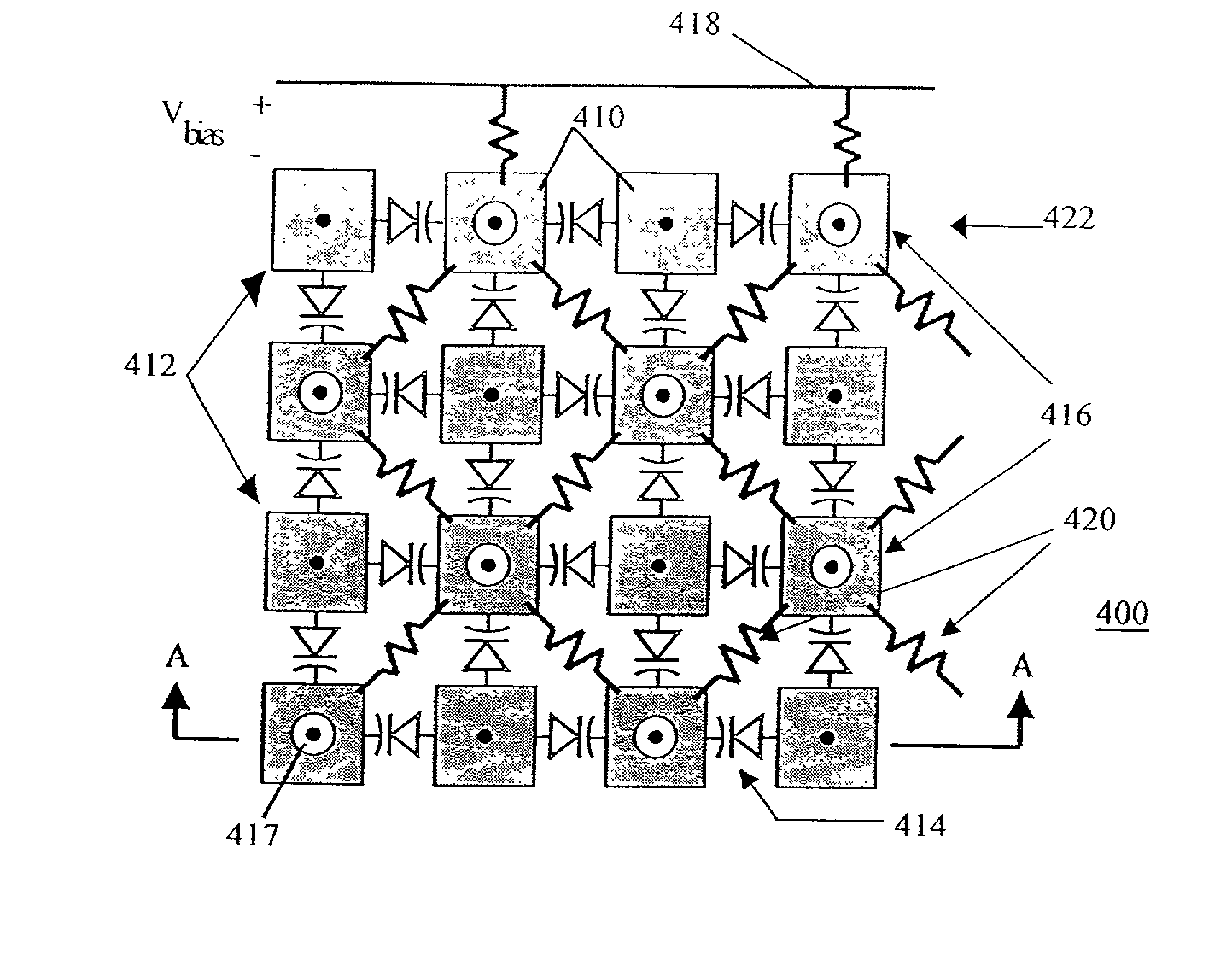 Reconfigurable artificial magnetic conductor using voltage controlled capacitors with coplanar resistive biasing network
