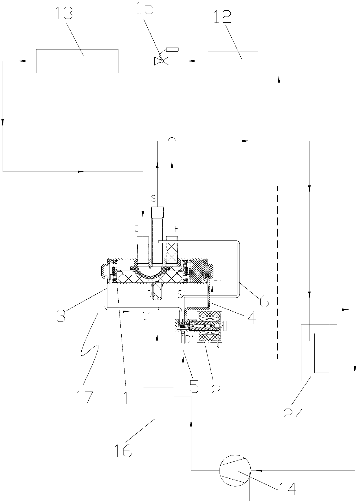 Four-way valve and air conditioning system