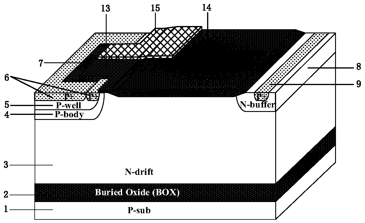 Transverse insulated gate bipolar transistor with low turn-on overshoot current