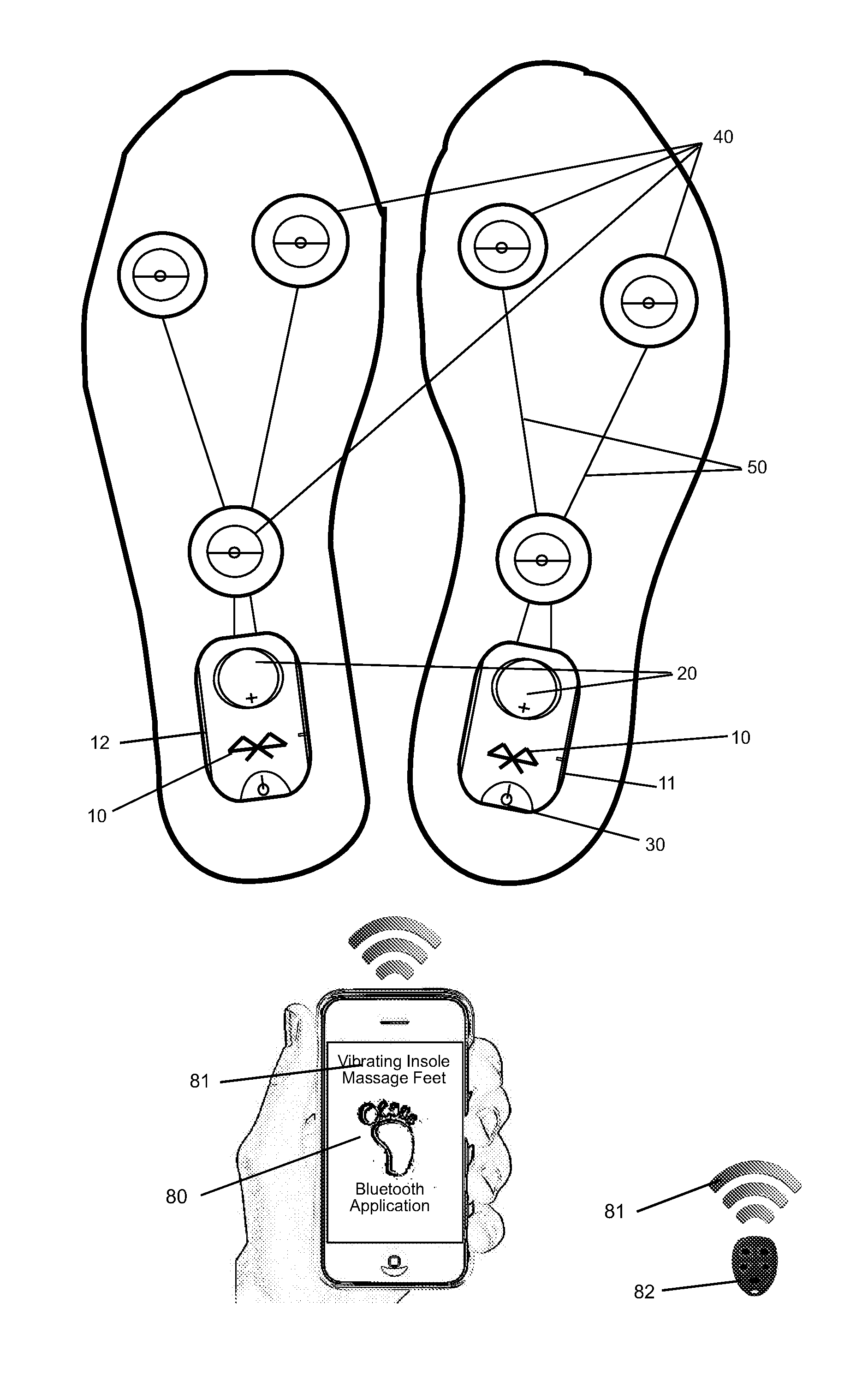 Vibrating insole with Bluetooth wireless, rechargeable battery, and vibrate motors integrated