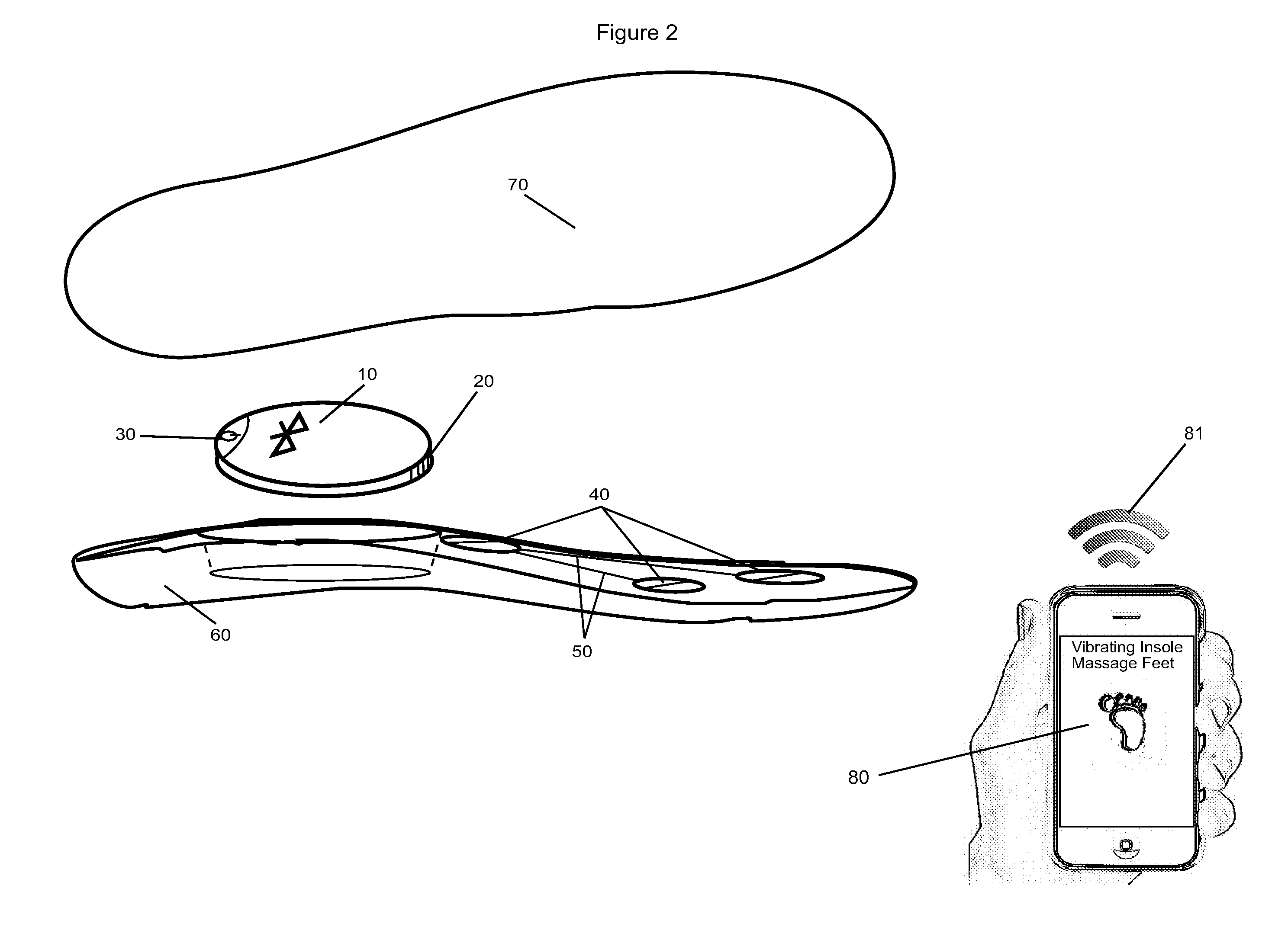 Vibrating insole with Bluetooth wireless, rechargeable battery, and vibrate motors integrated