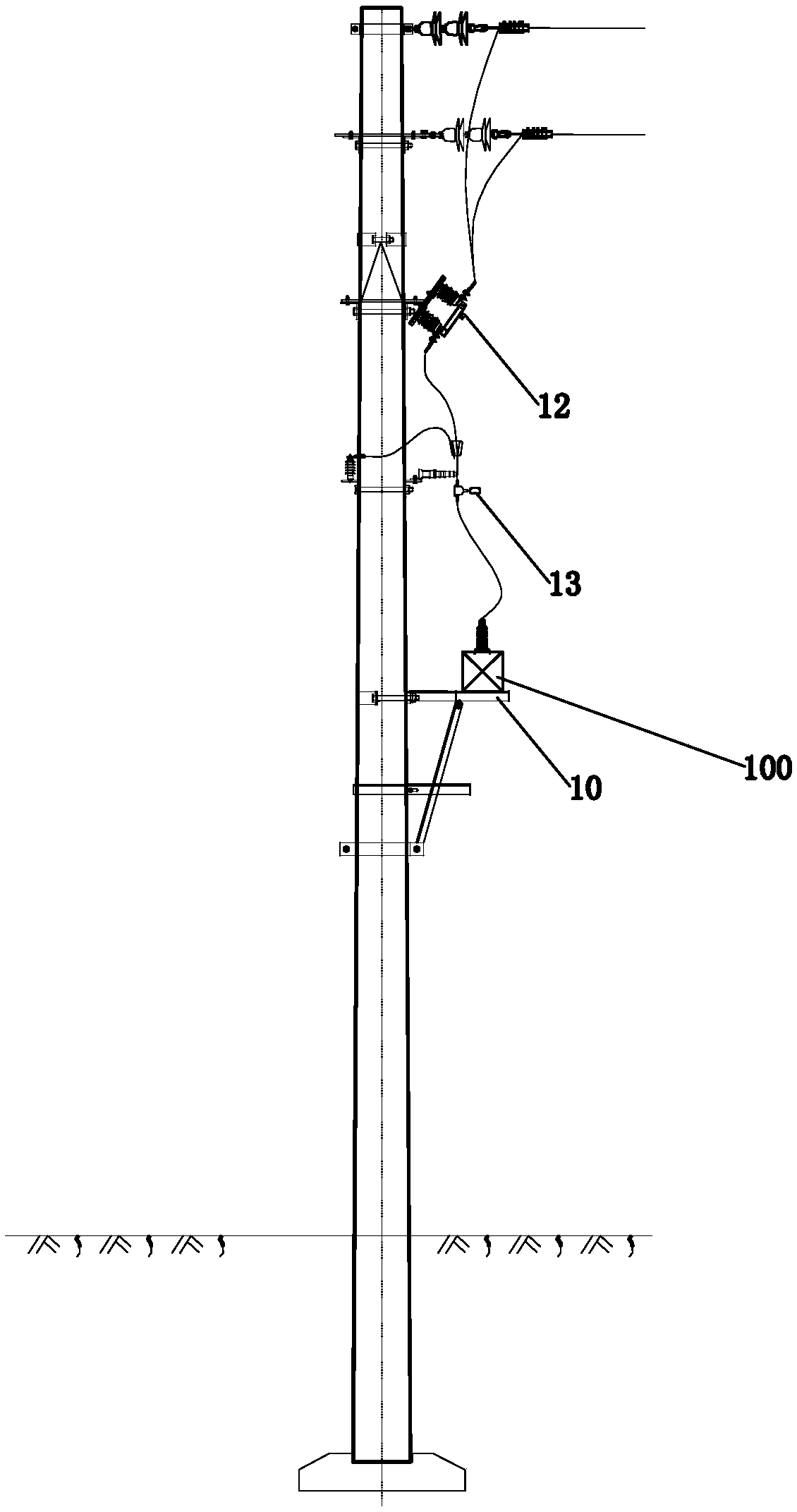Rapid power supply connection device for 10KV overhead power distribution line