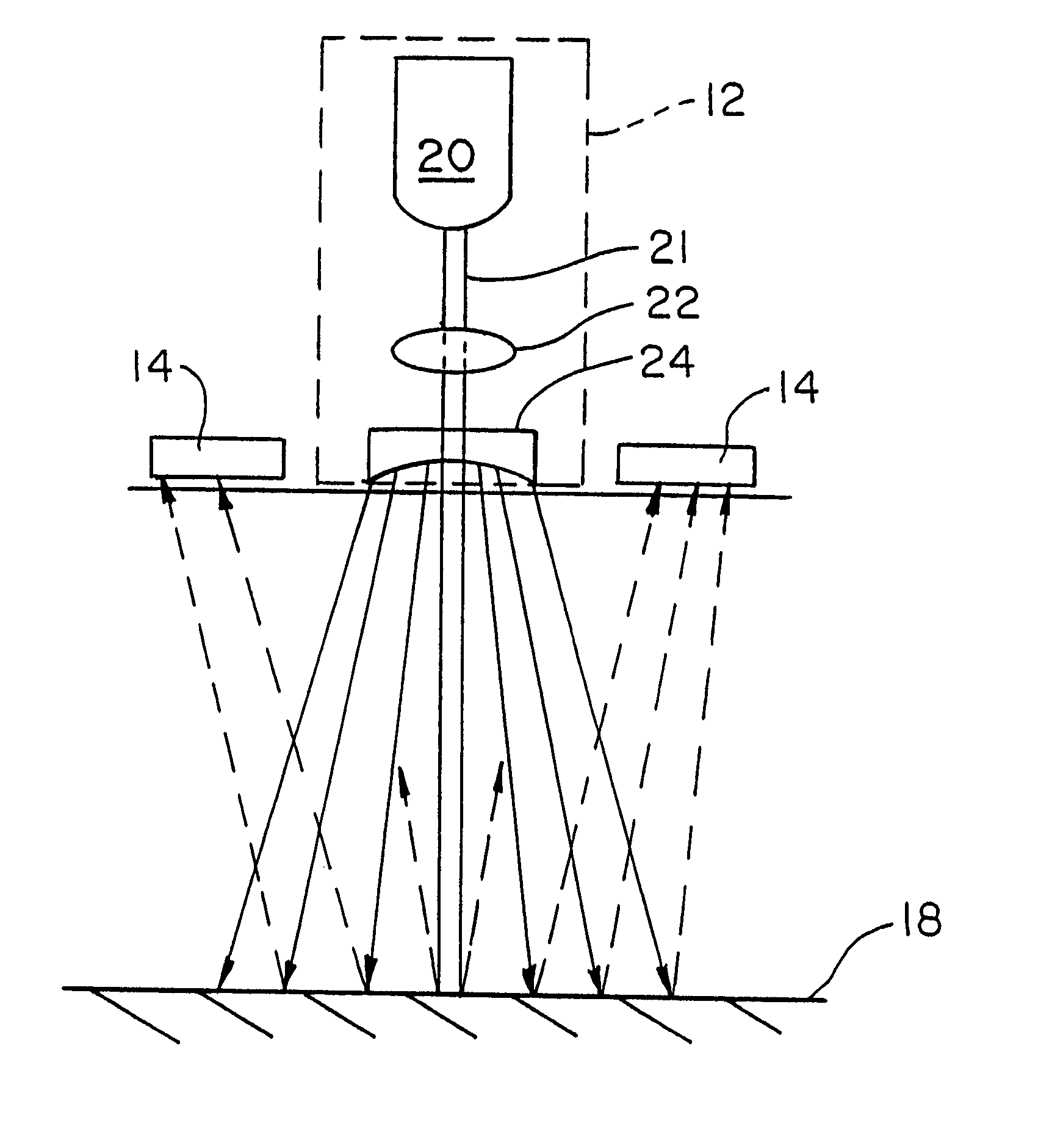 Sensor and detection system having wide diverging beam optics