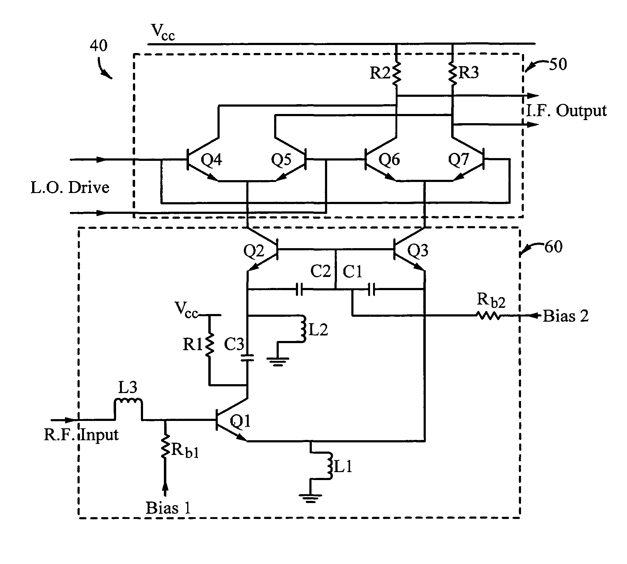 Topology for a single ended input dual balanced mixer