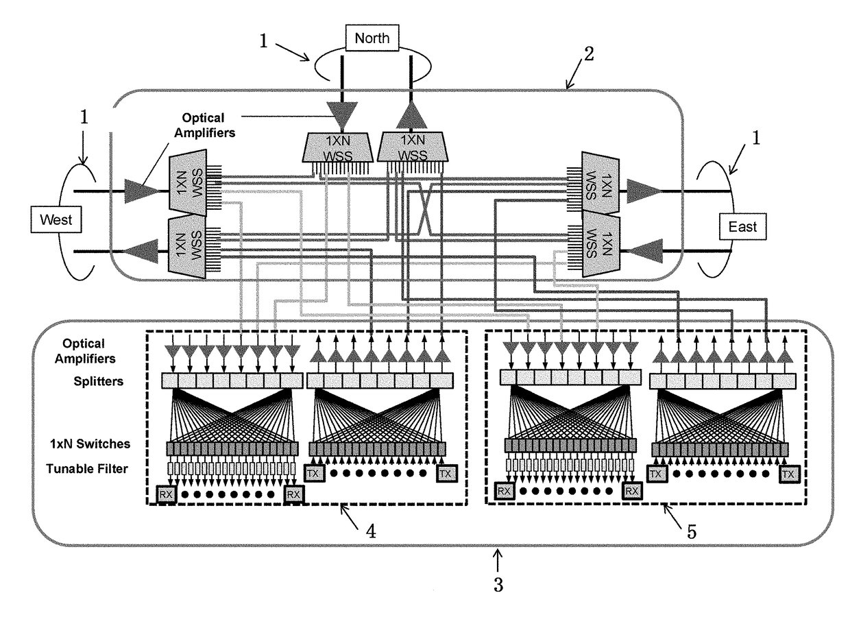 Light beam deflecting element, wavelength-selective cross-connect device using same, and optical cross-connect device