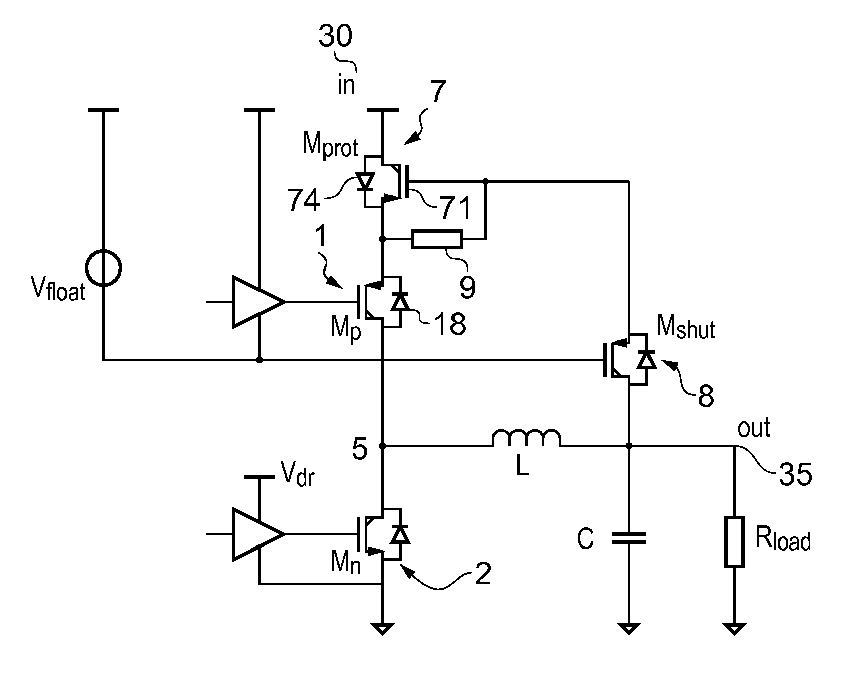 Buck converter with reverse current protection, and a photovoltaic system