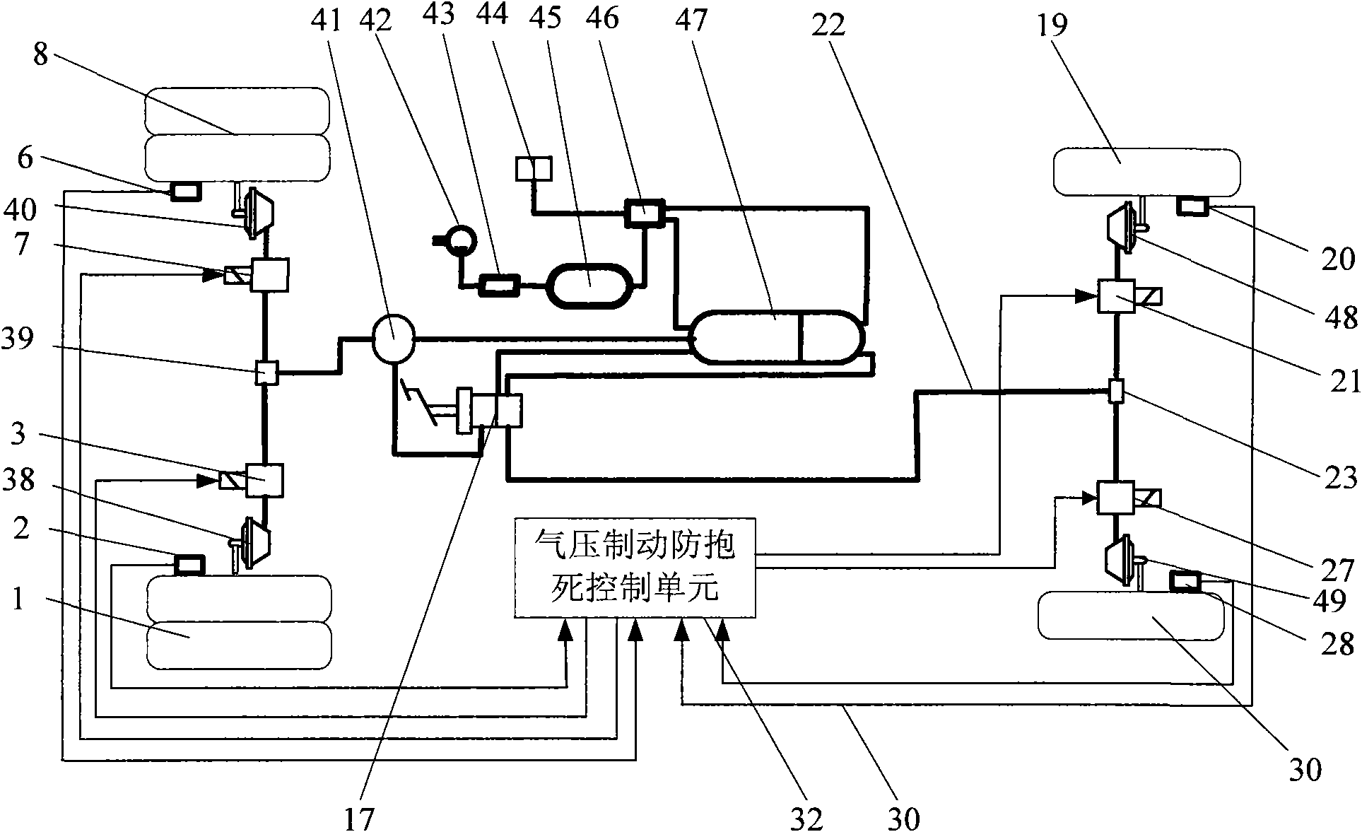 Air and regenerative brake coordination control system of hybrid electric bus