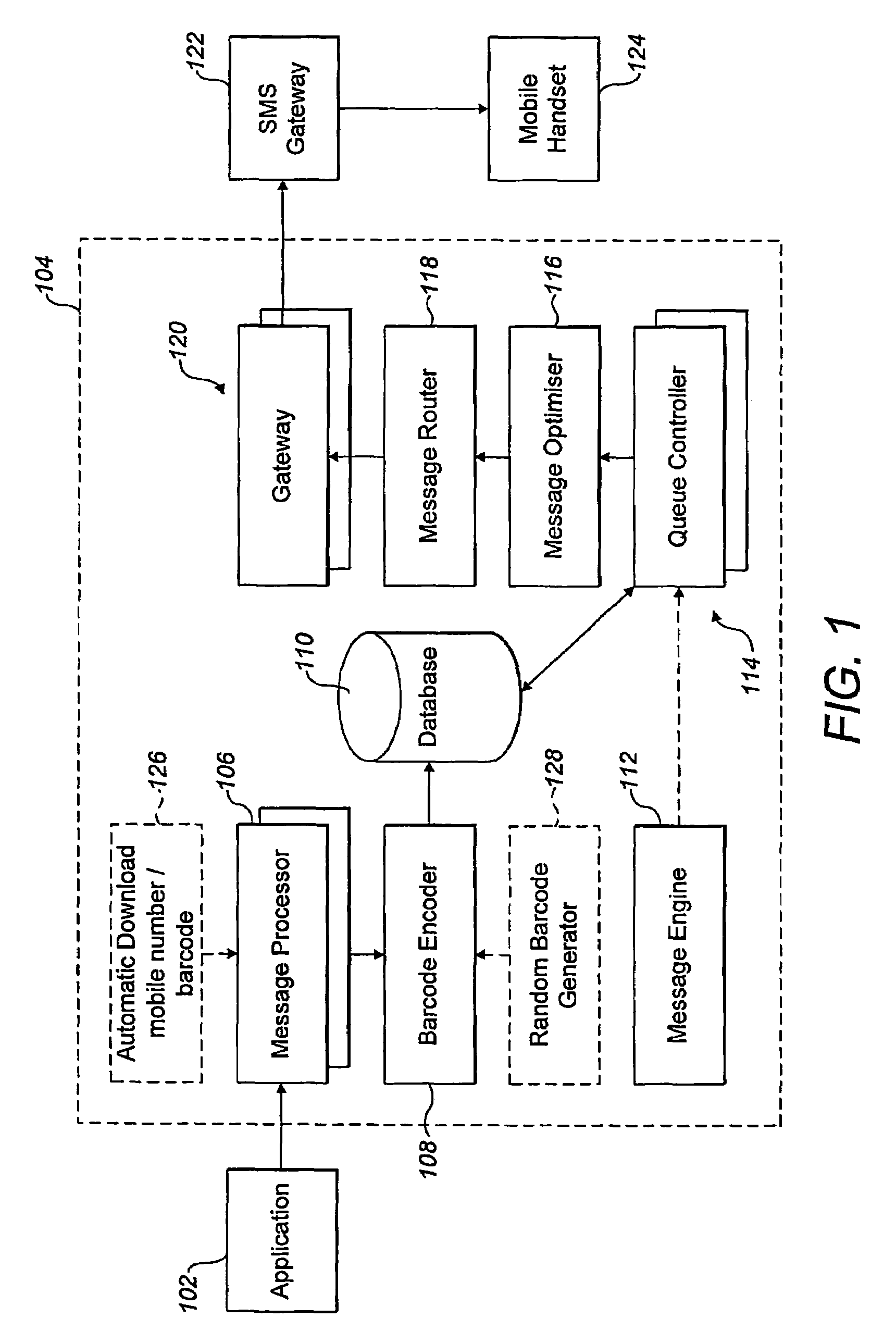 Optimised messages containing barcode information for mobile receiving devices