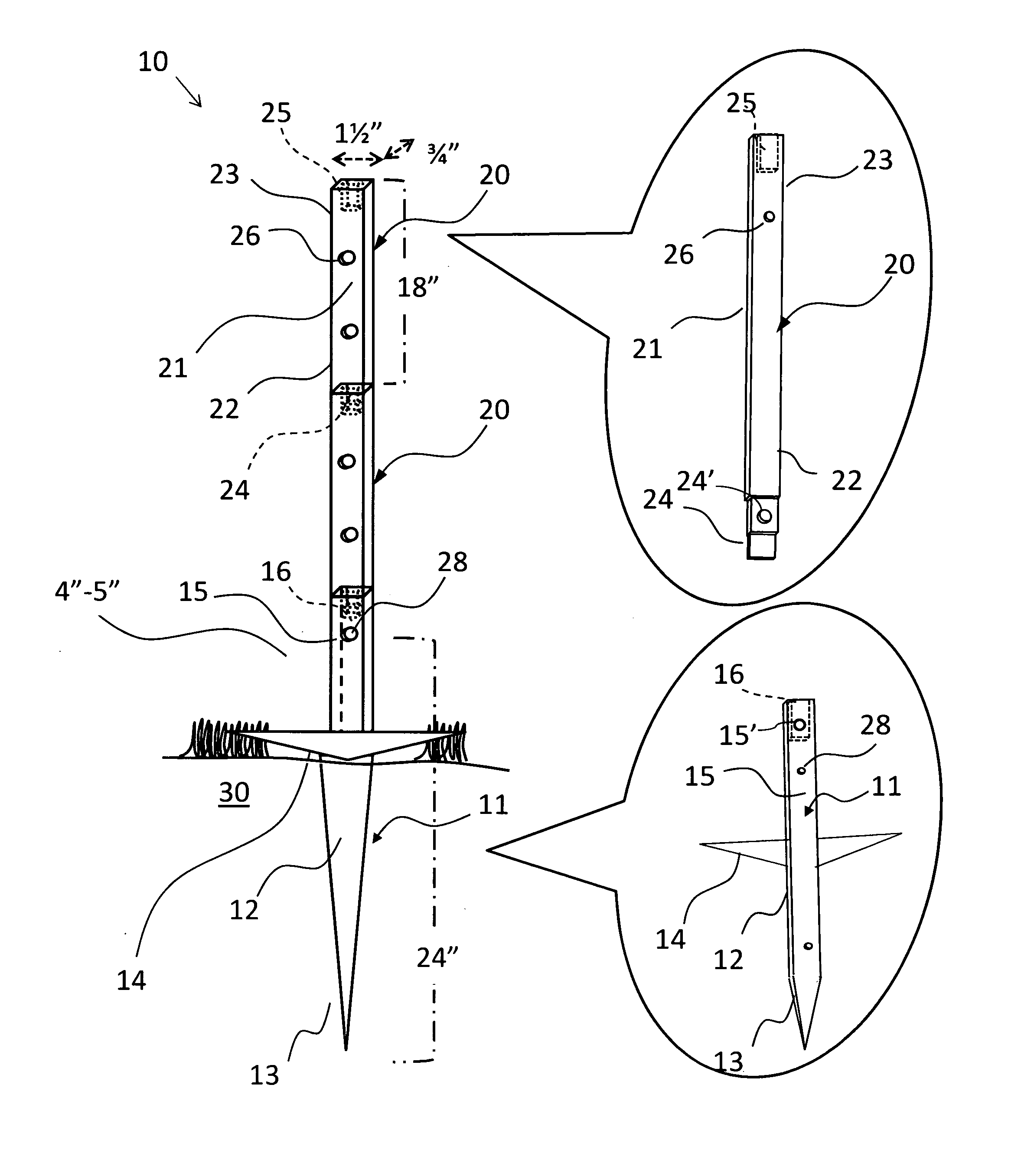 Adjustable stake assembly and method of use