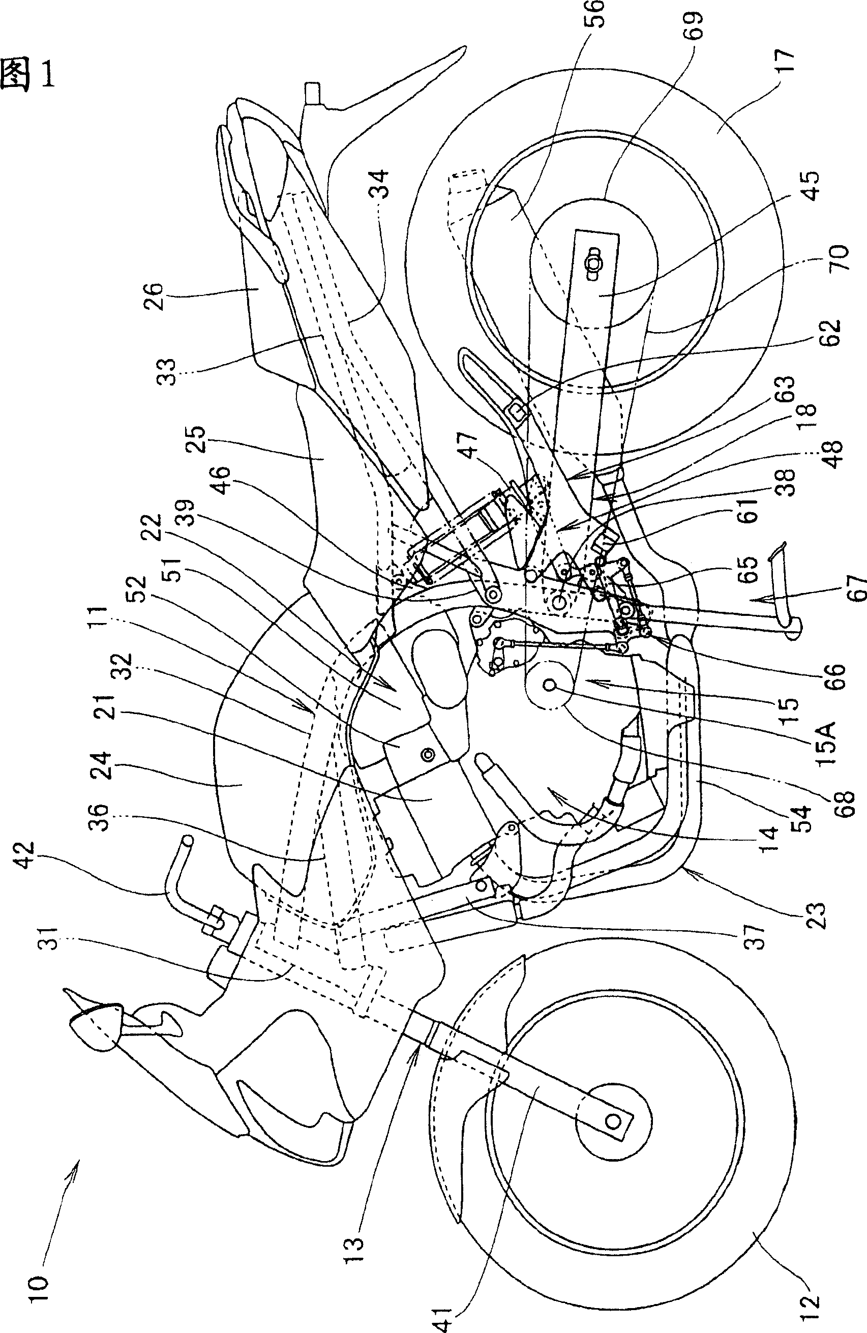 A rear wheel suspension device of motor two-wheel vehicles