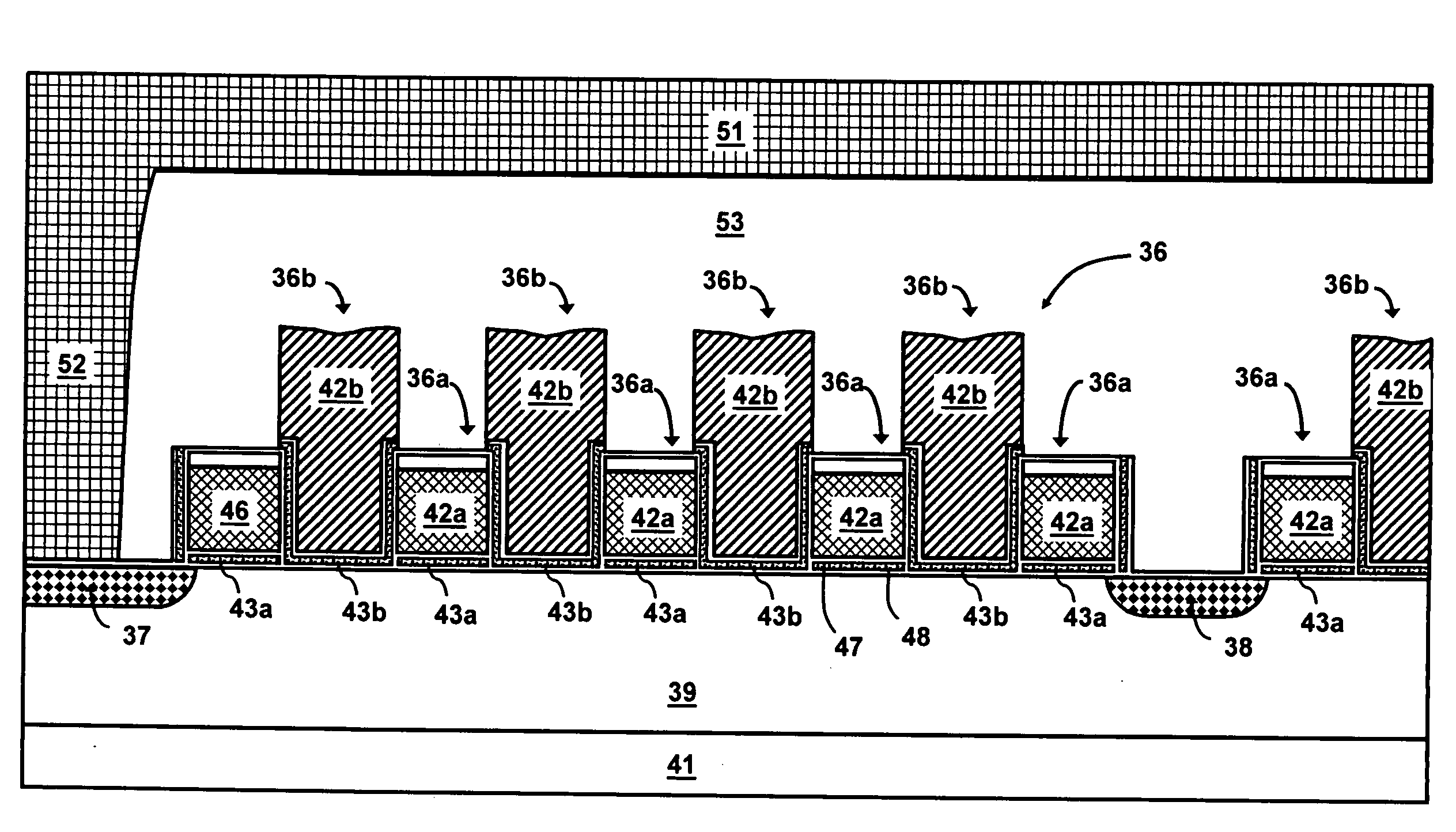 NAND flash memory with densely packed memory gates and fabrication process