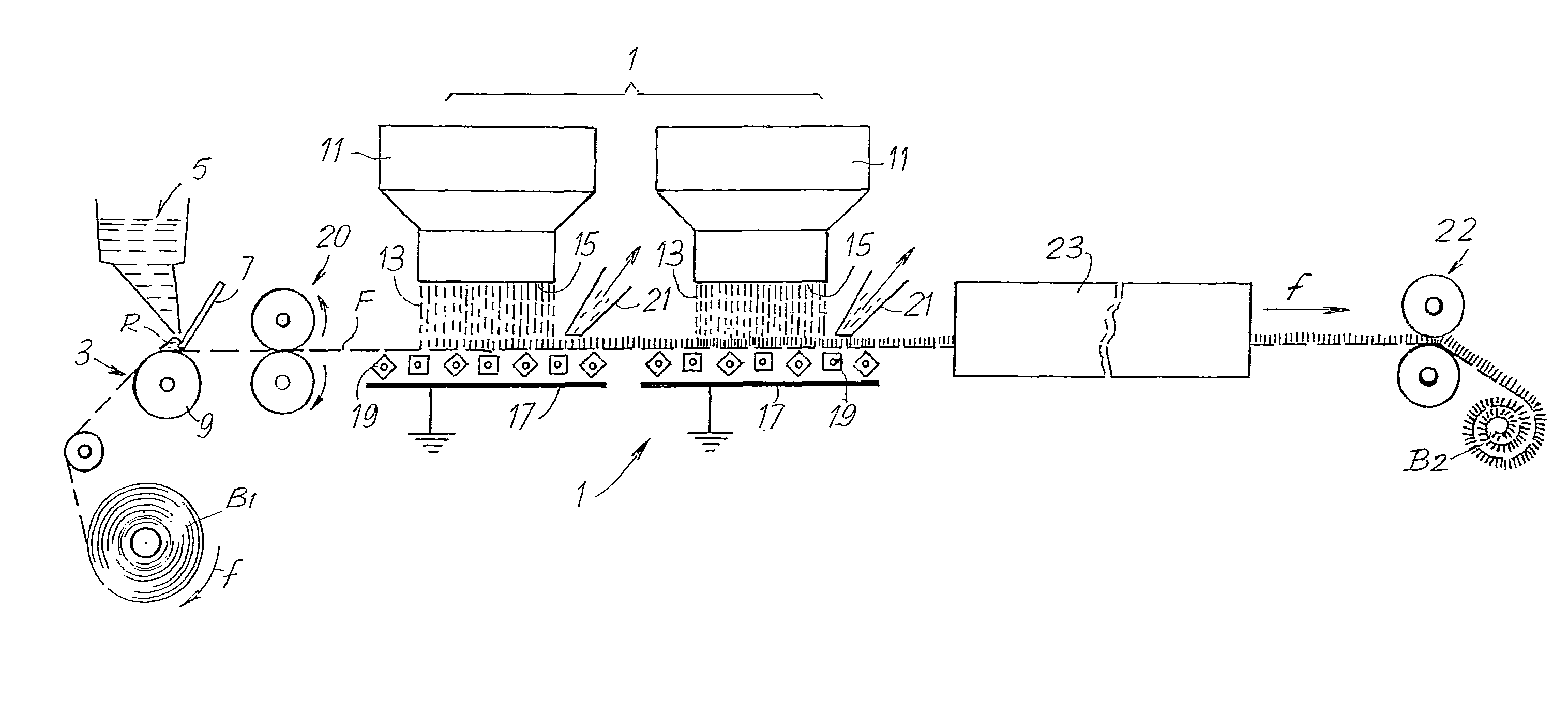 Elastic material coated in fibers, a diaper comprising said elastic material and a method for the production thereof