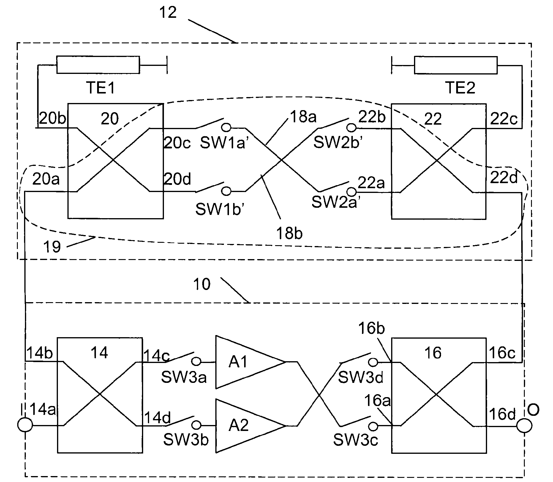 Balanced Amplifying Device Having a Bypass Branch