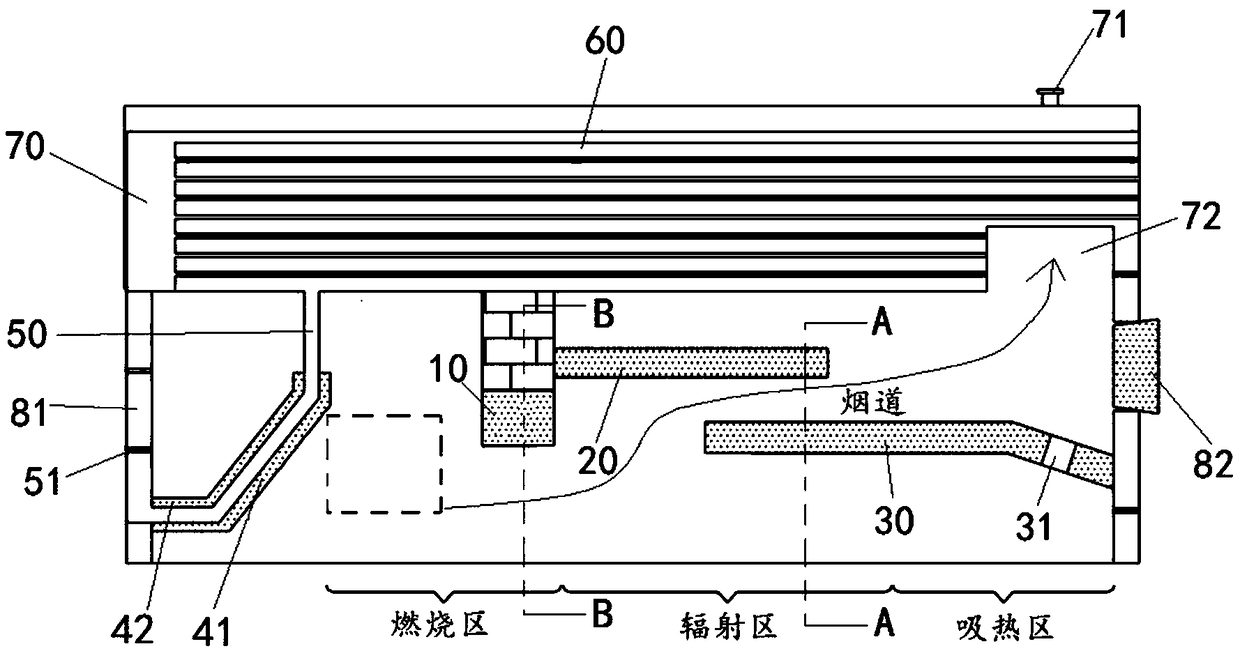 Rapid heating combustion structure and biomass normal pressure hot water two-ton boiler