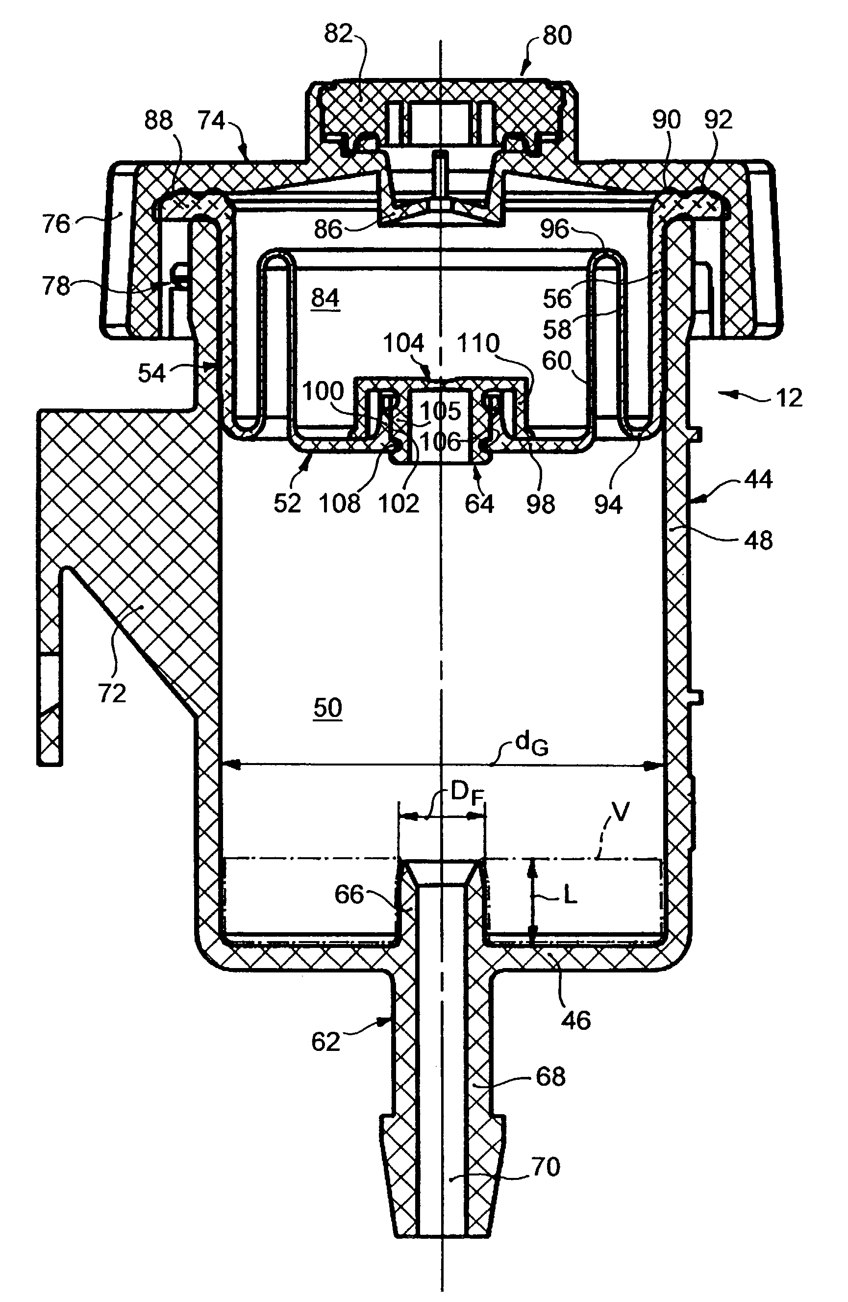 Expansion reservoir for a master cylinder of a hydraulic force transmission system