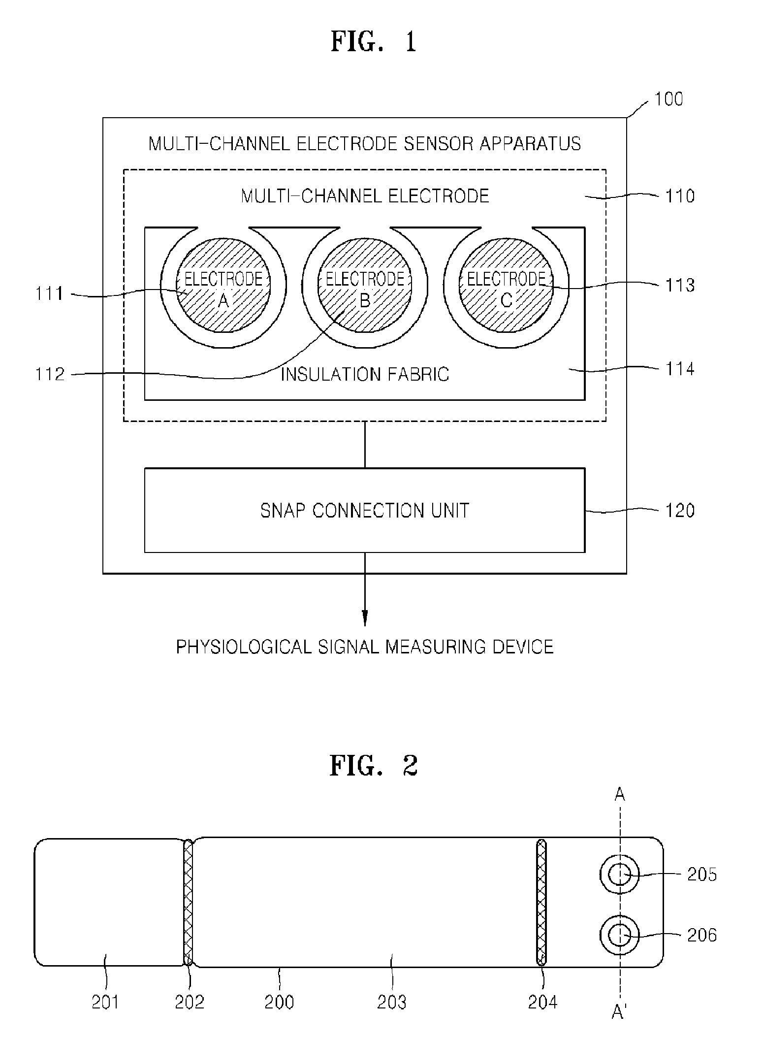 Multi-channel electrode sensor apparatus for simultaneously measuring a plurality of physiological signals